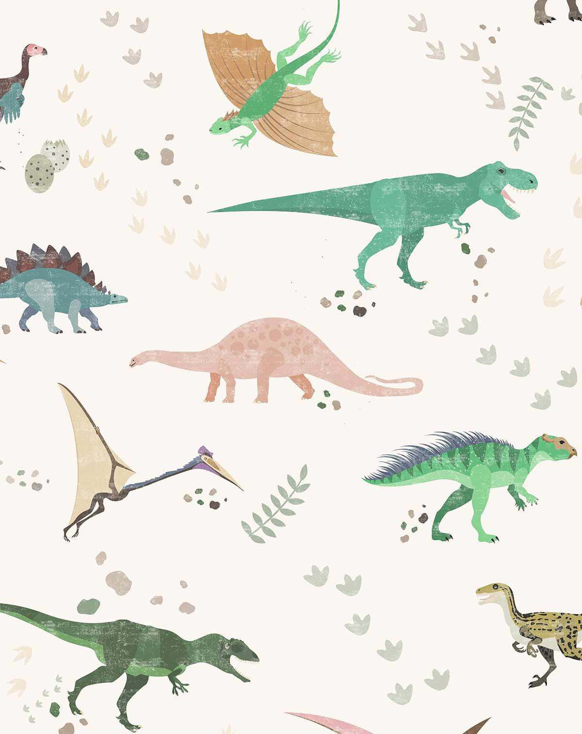 colorful dinosaur pattern illustration, creamy background, playful wallpaper pattern, HD Phone Wallpaper