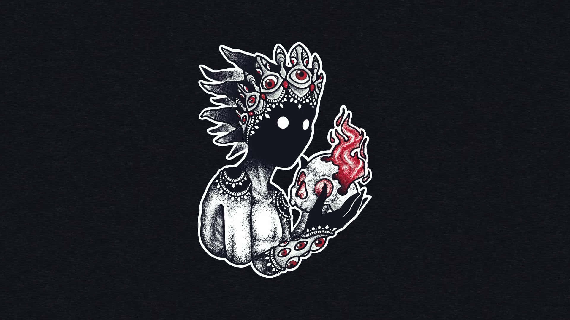 Cool Discord, tattoo-style illustration, crowned figure, Full HD Desktop Wallpaper
