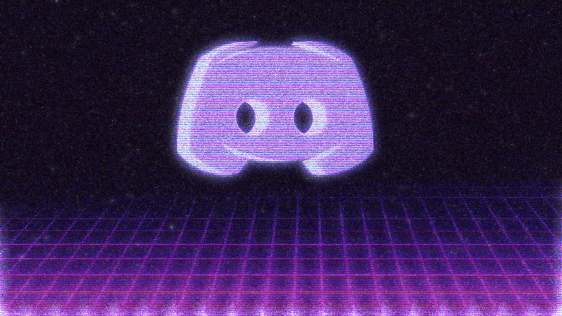 Glowing Purple Discord Logo, Pixelated Grid, Dark Retro-Futuristic Scene, Full HD Desktop Wallpaper