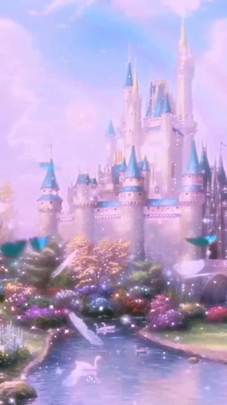 Disney, castle with blue spires, sparkling garden, HD Phone Wallpaper
