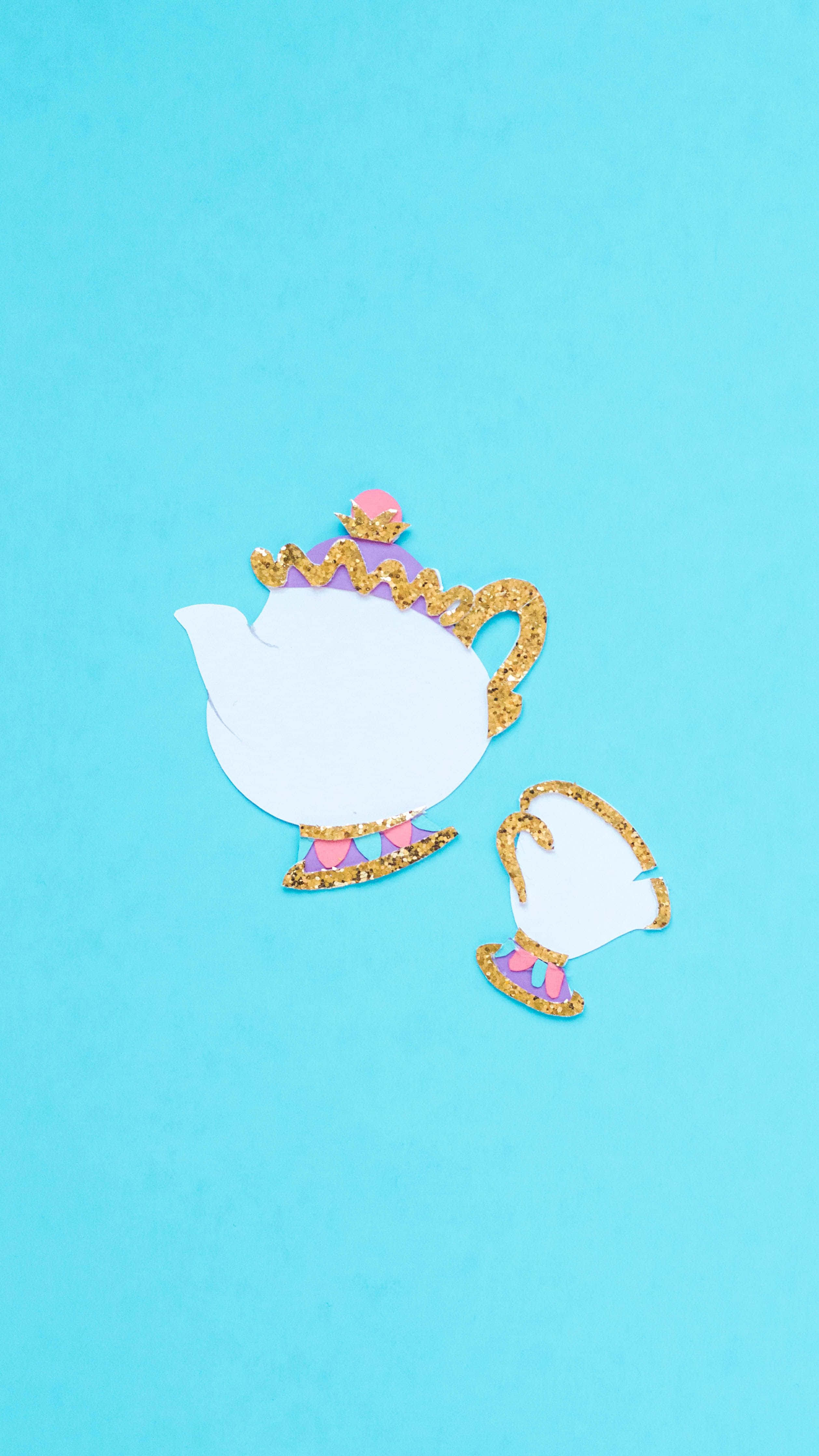 teapot, cup, glittery gold trimmed, 4K Phone Wallpaper