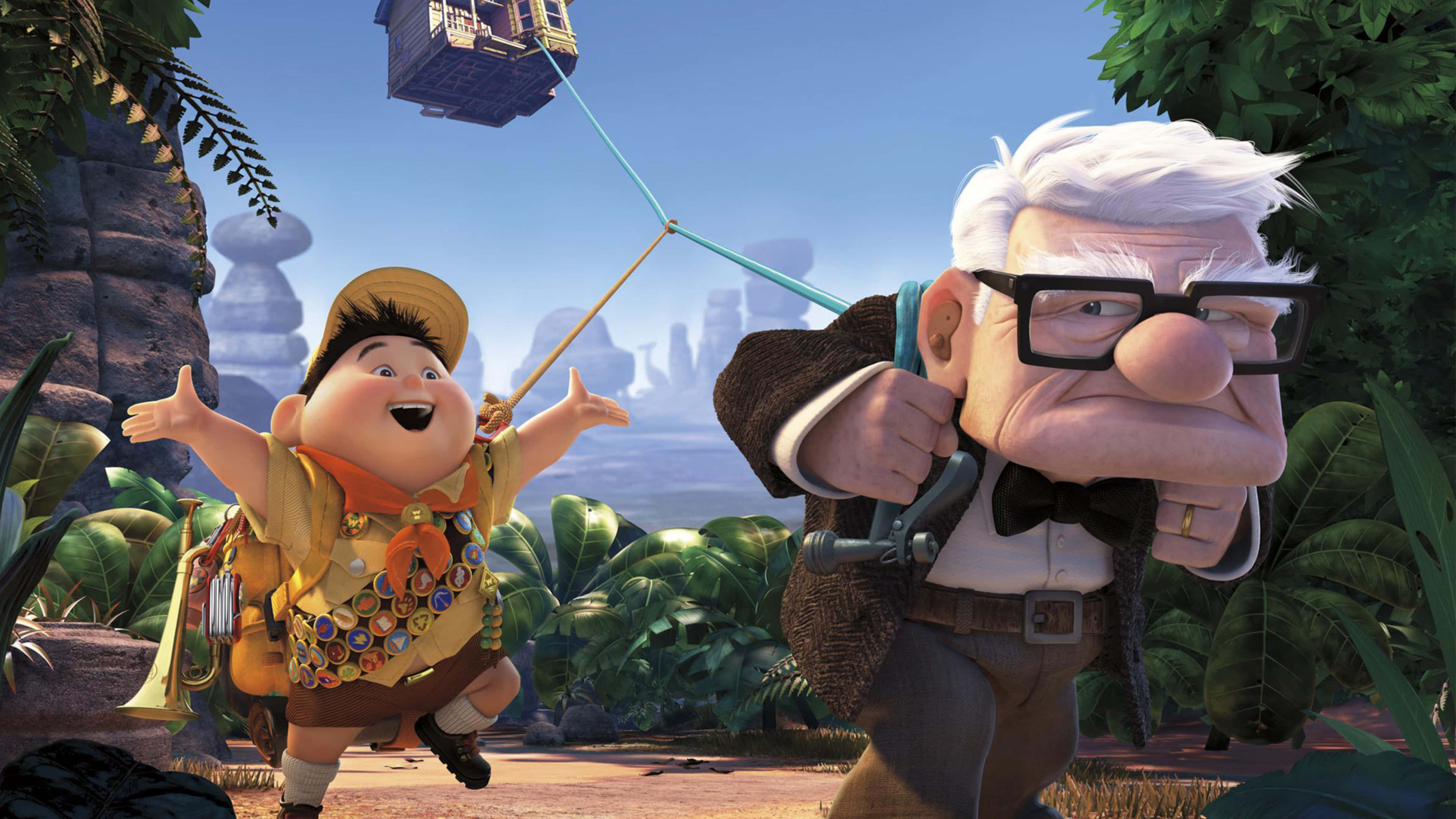 Disney 4K, elderly man with glasses, young boy in a scout uniform, 4K Desktop Wallpaper