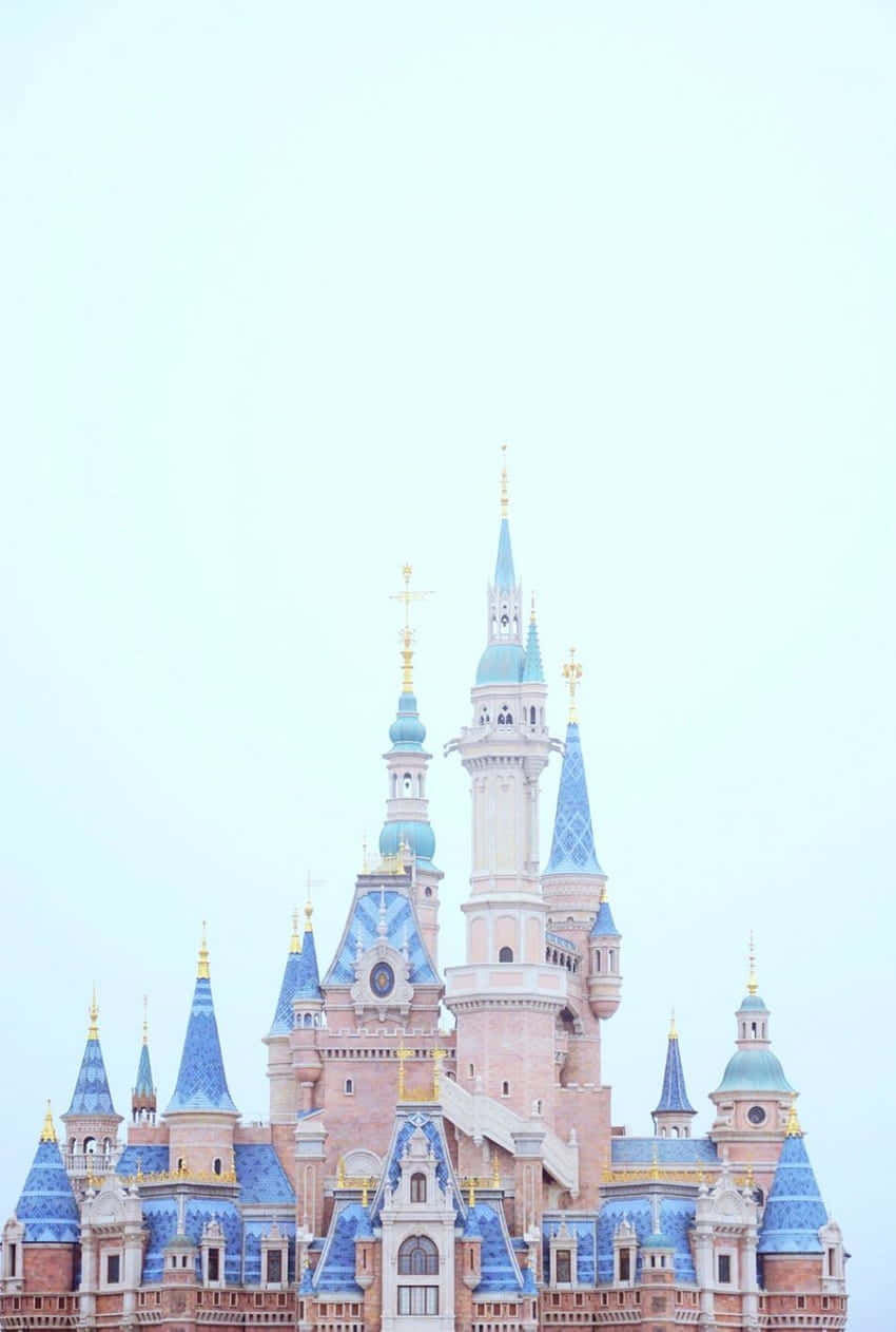 pastel disney, pastel sky, blue tiled roofs, SD Phone Wallpaper