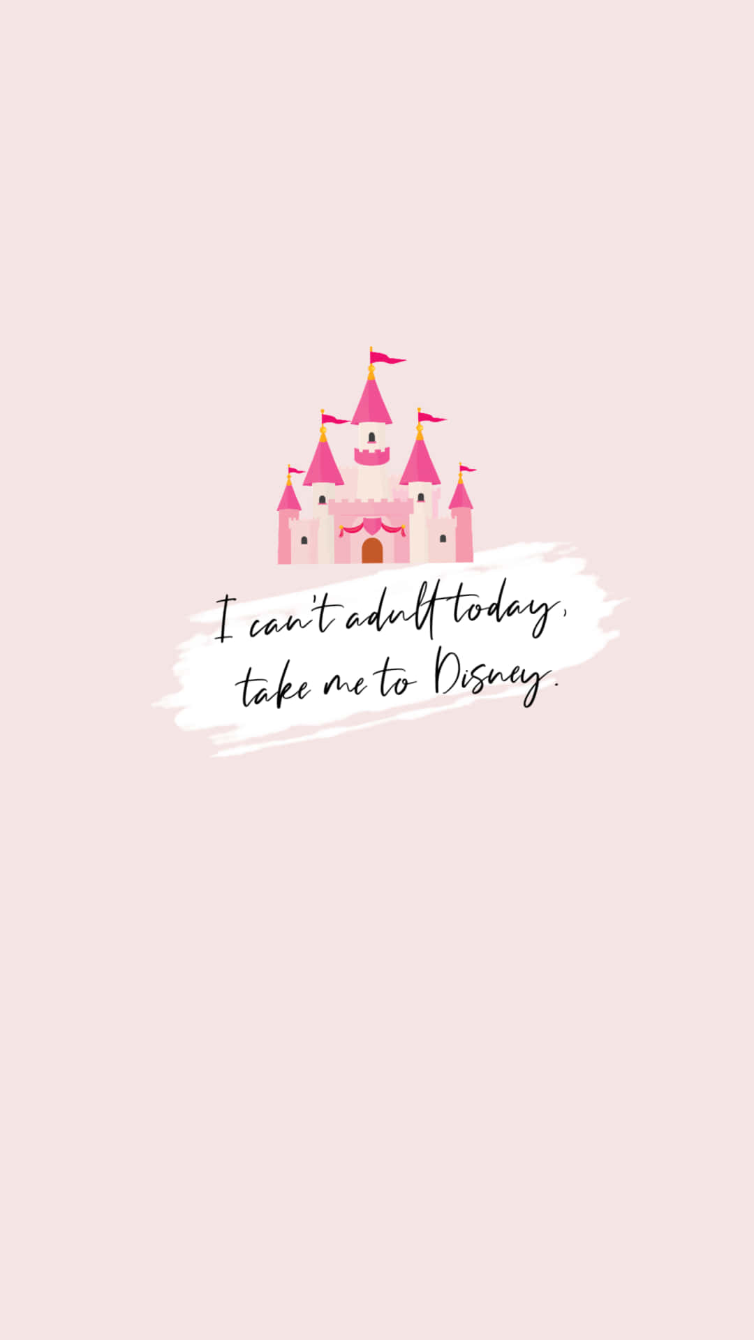Pastel Disney, pink cartoon castle, red flags, Full HD Phone Wallpaper