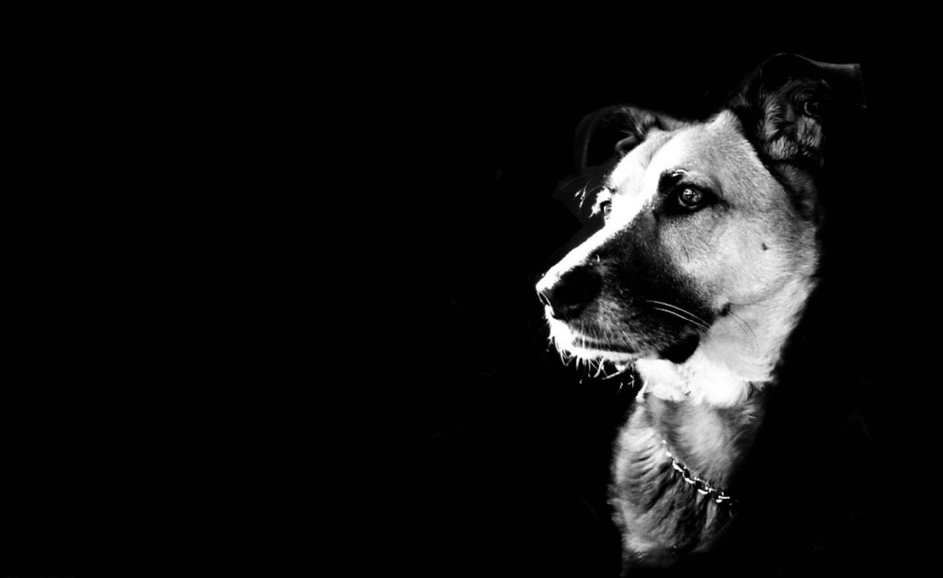 Cool Dog, black and white portrait, dog's head in profile, Full HD Desktop Wallpaper