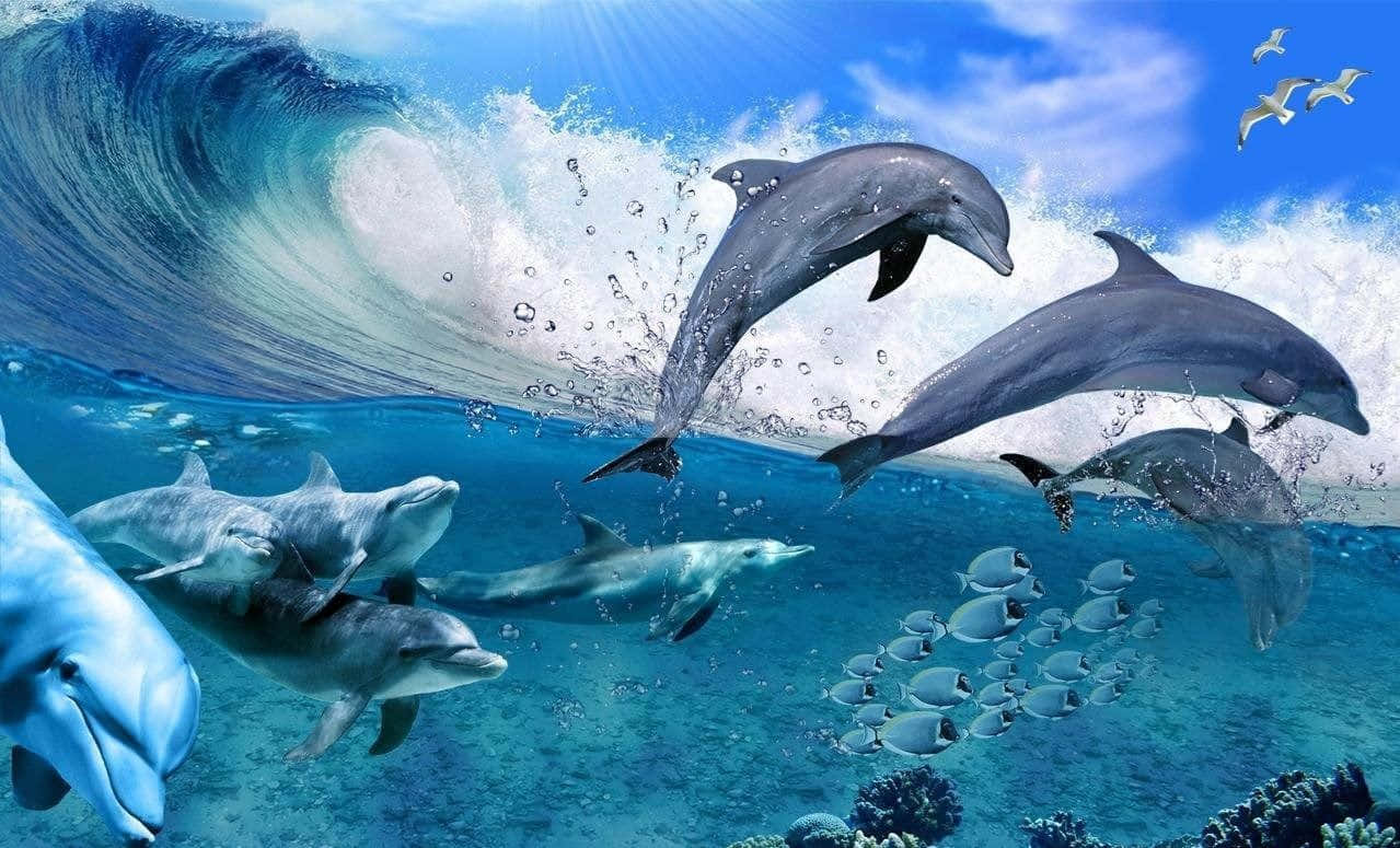 Cool Dolphin, Blue Ocean, dolphins, SD Desktop Wallpaper