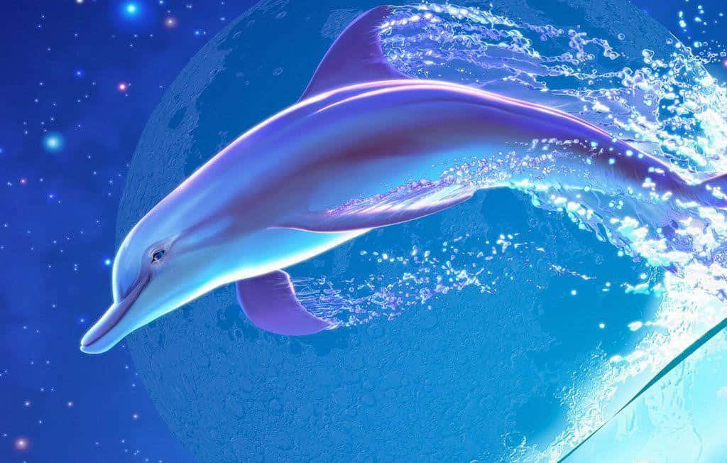 glowing dolphin, sparkling water, starry cosmic backdrop, SD Desktop Wallpaper