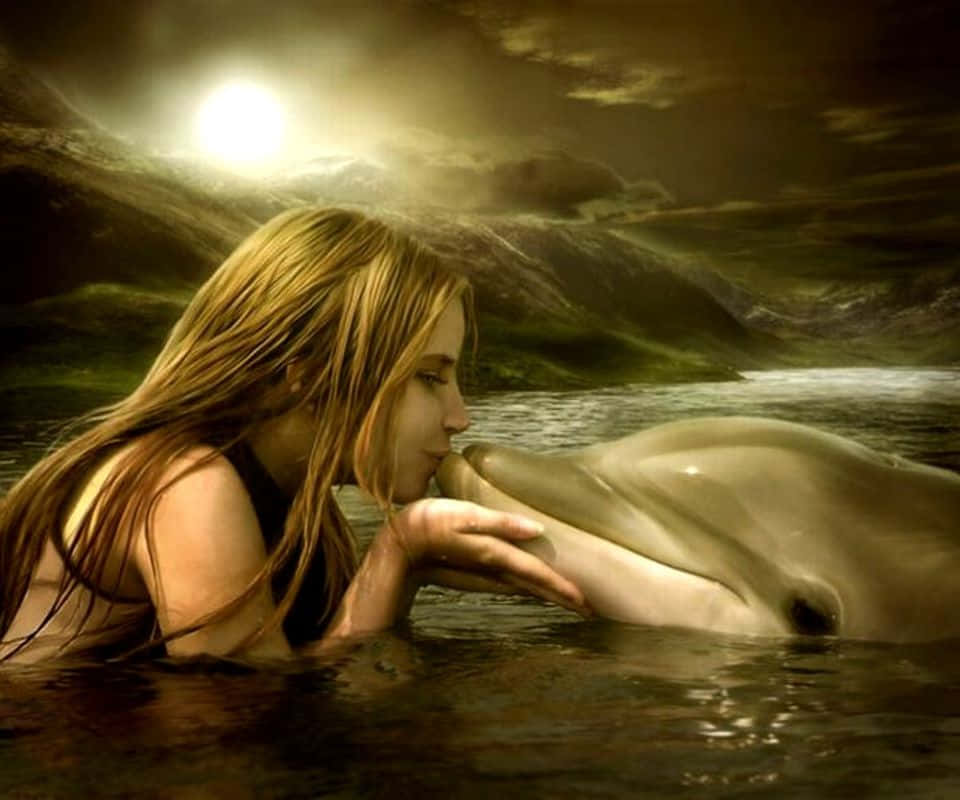 cool dolphin, dolphin, long blonde hair, SD Desktop Wallpaper