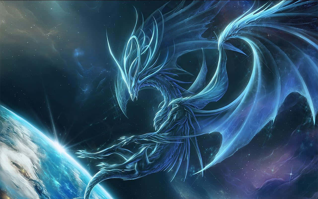 Cool Dragon, luminous blue dragon, starry cosmic void, HD Desktop Wallpaper