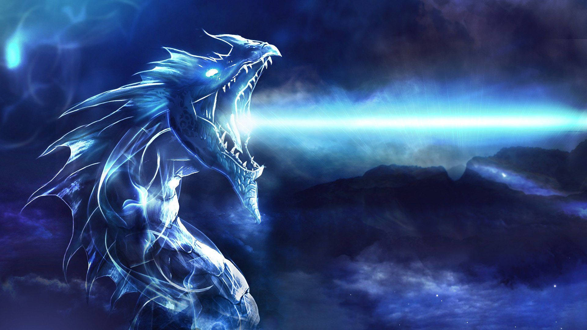 Cool Dragon, blue flame, glowing eyes, Full HD Desktop Wallpaper