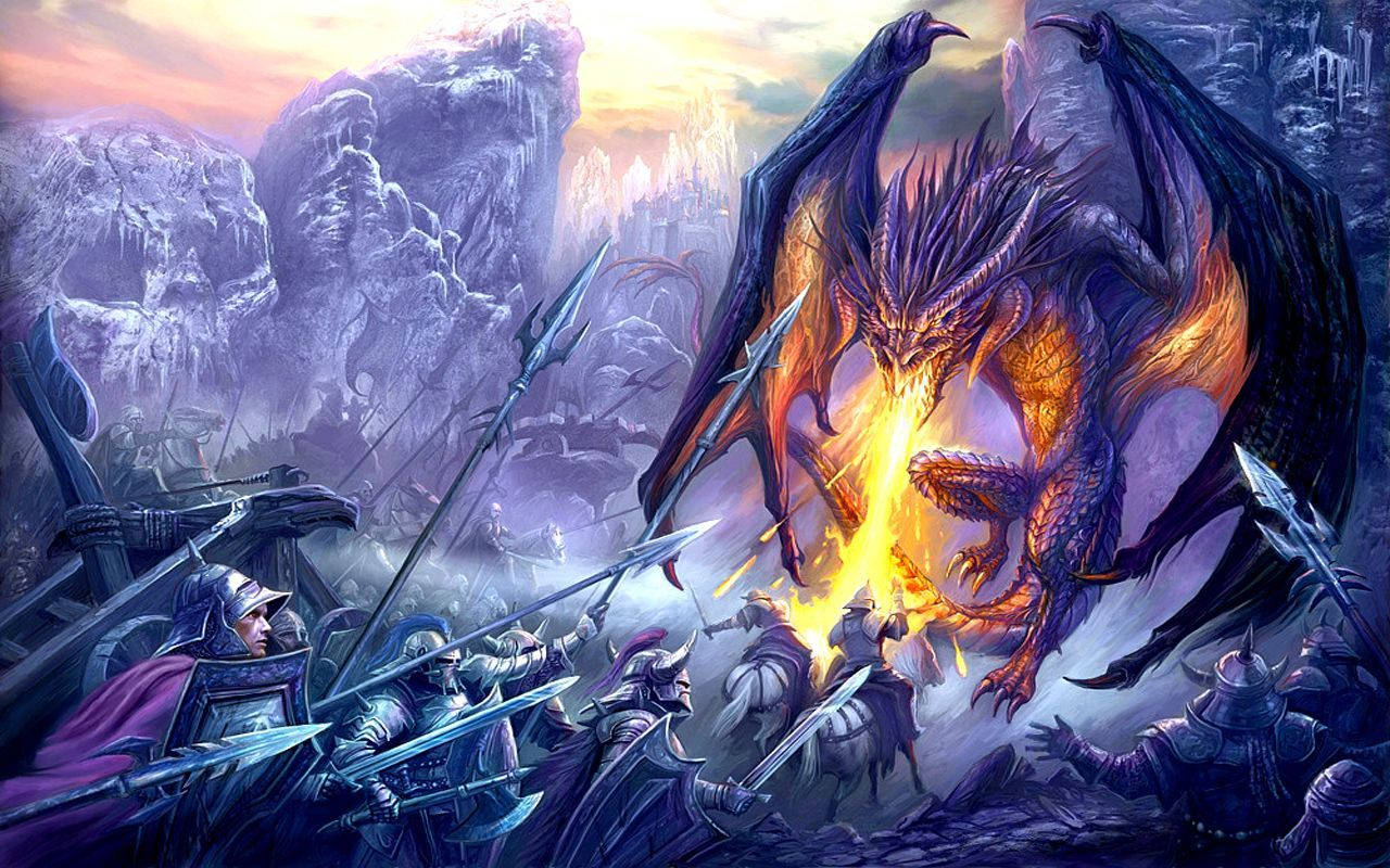 Cool Purple Dragon, knights, massive purple dragon, HD Desktop Wallpaper