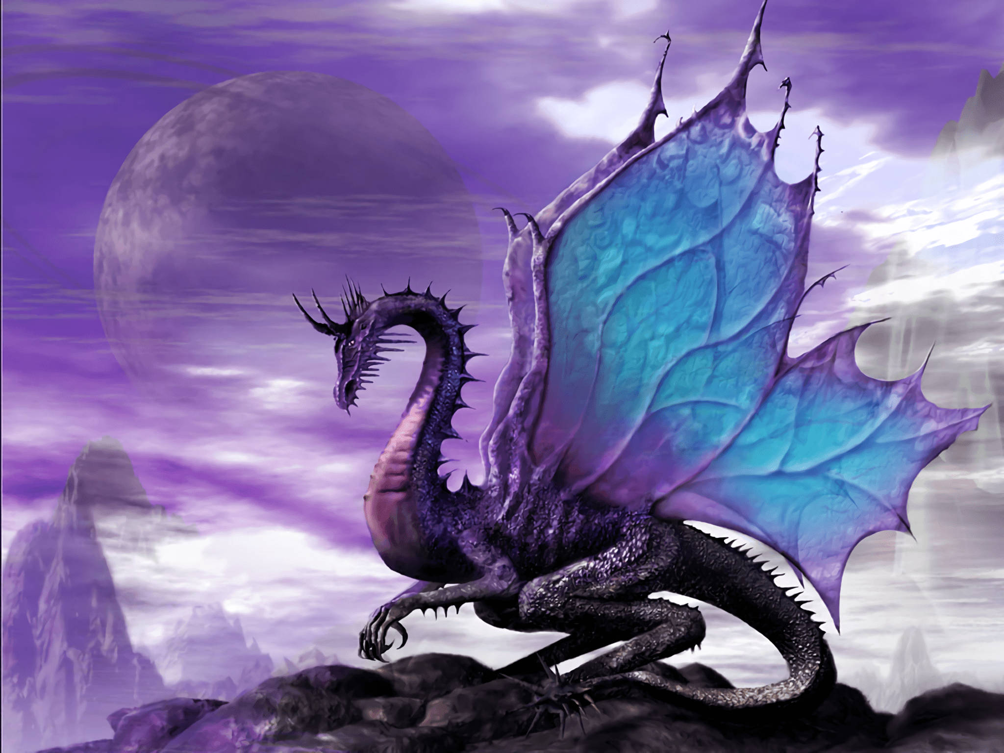 Cool Purple Dragon, purple dragon, translucent blue wings, Full HD Desktop Wallpaper