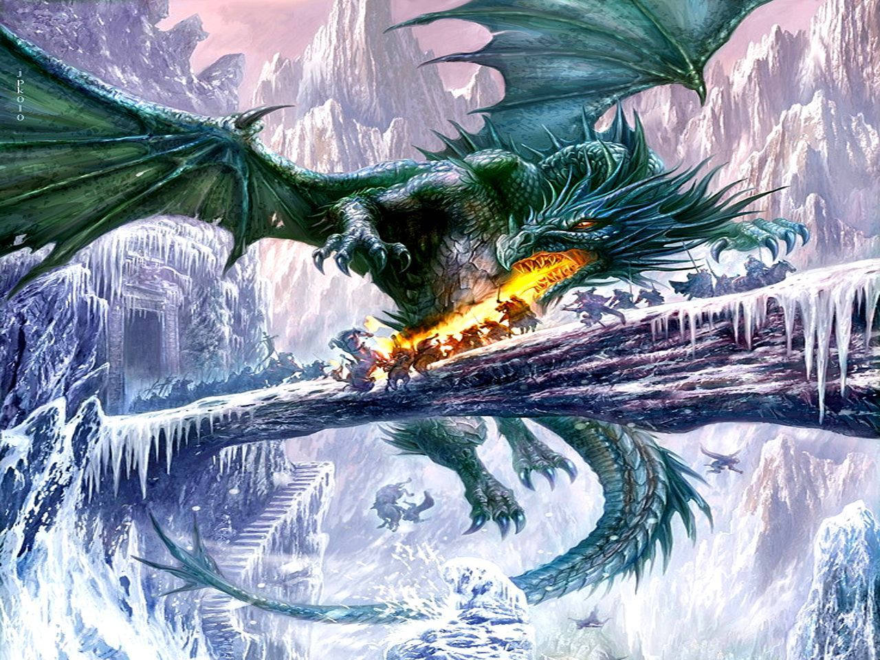 Cool Dragon, frozen bridge, icy mountain lair, HD Desktop Wallpaper