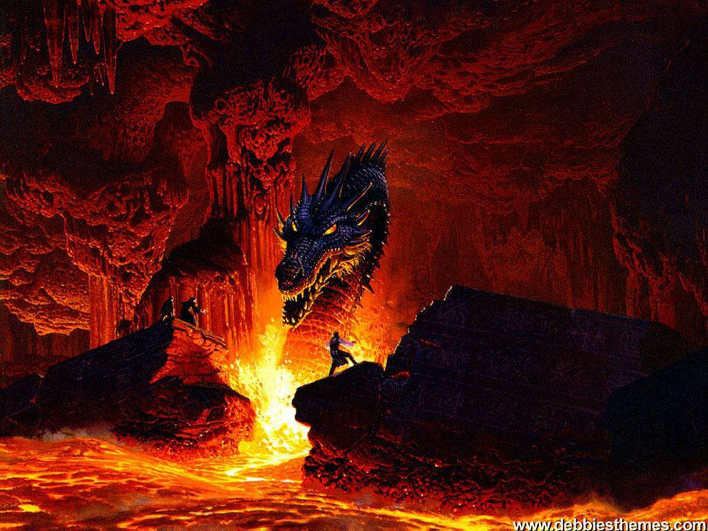 Cool Dragon, fiery cave, blue dragon, SD Desktop Wallpaper
