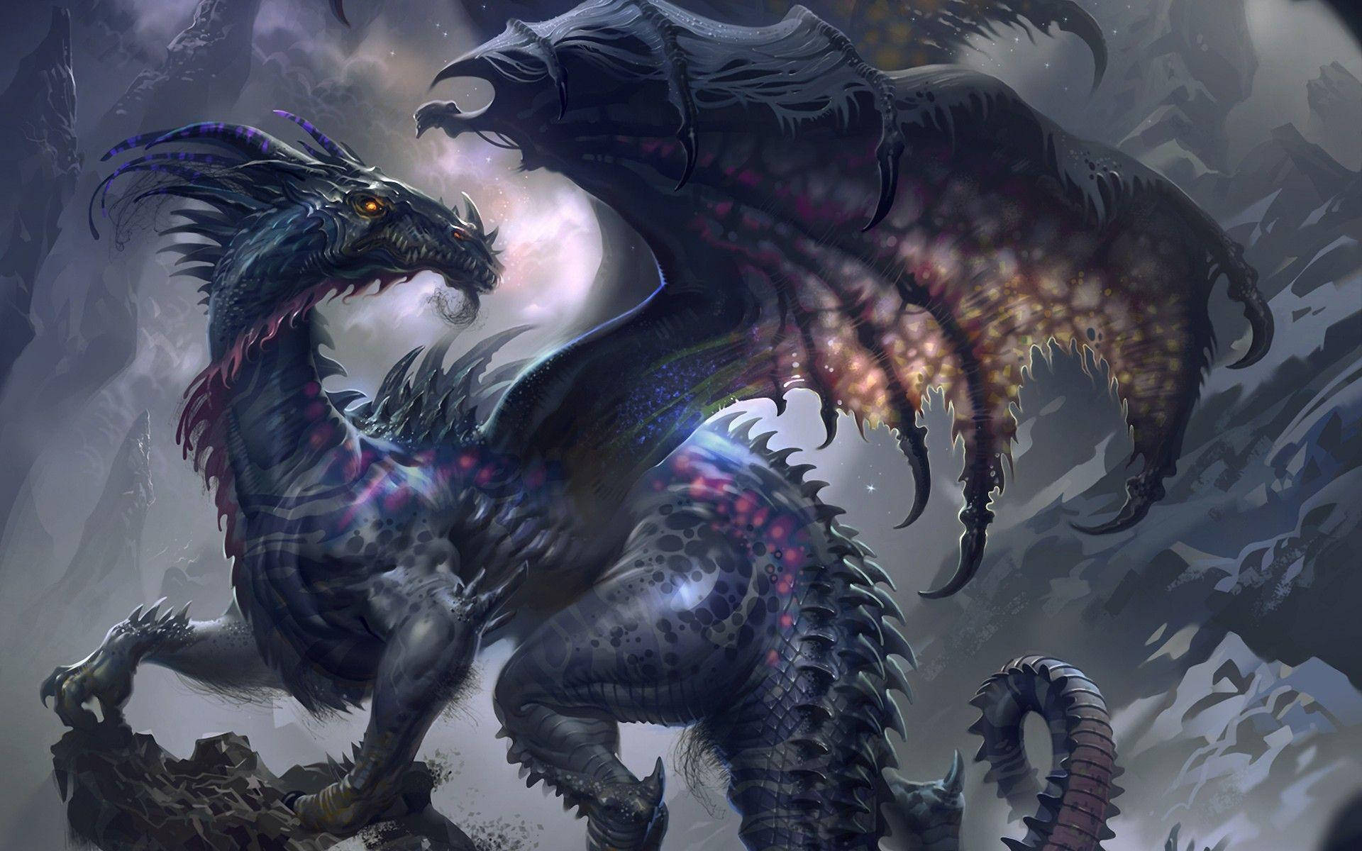 Cool HD Dragon Art, dark dragon, glowing eyes, Full HD Desktop Wallpaper
