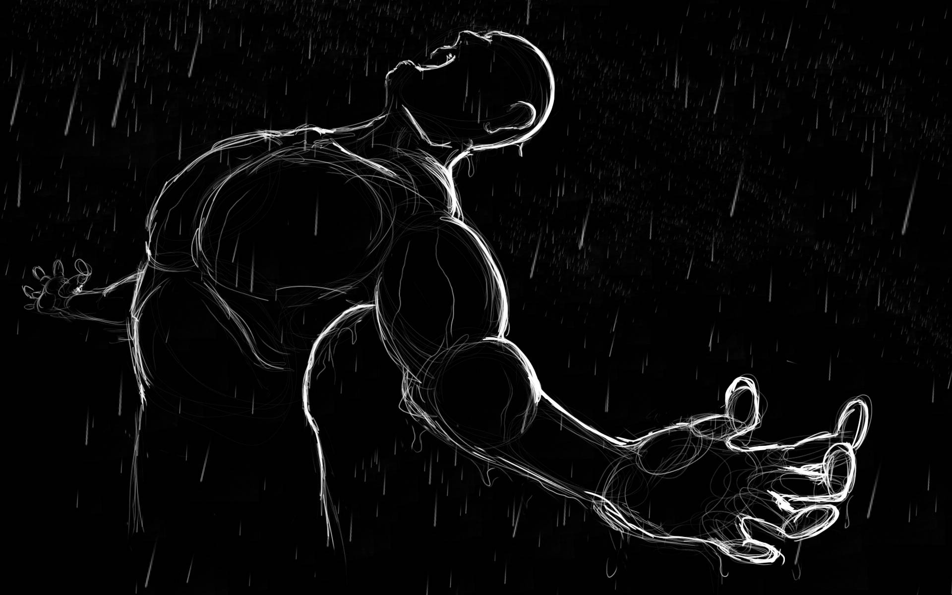inverted artwork, black and white, muscular figure, Full HD Desktop Wallpaper