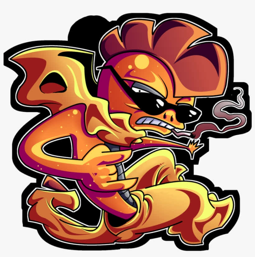 Punk Scrafty Art, fiery orange dragon, sunglasses, SD Phone Wallpaper
