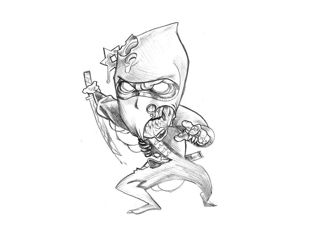 zombie ninja, pencil sketch, cartoonish ninja, SD Desktop Wallpaper