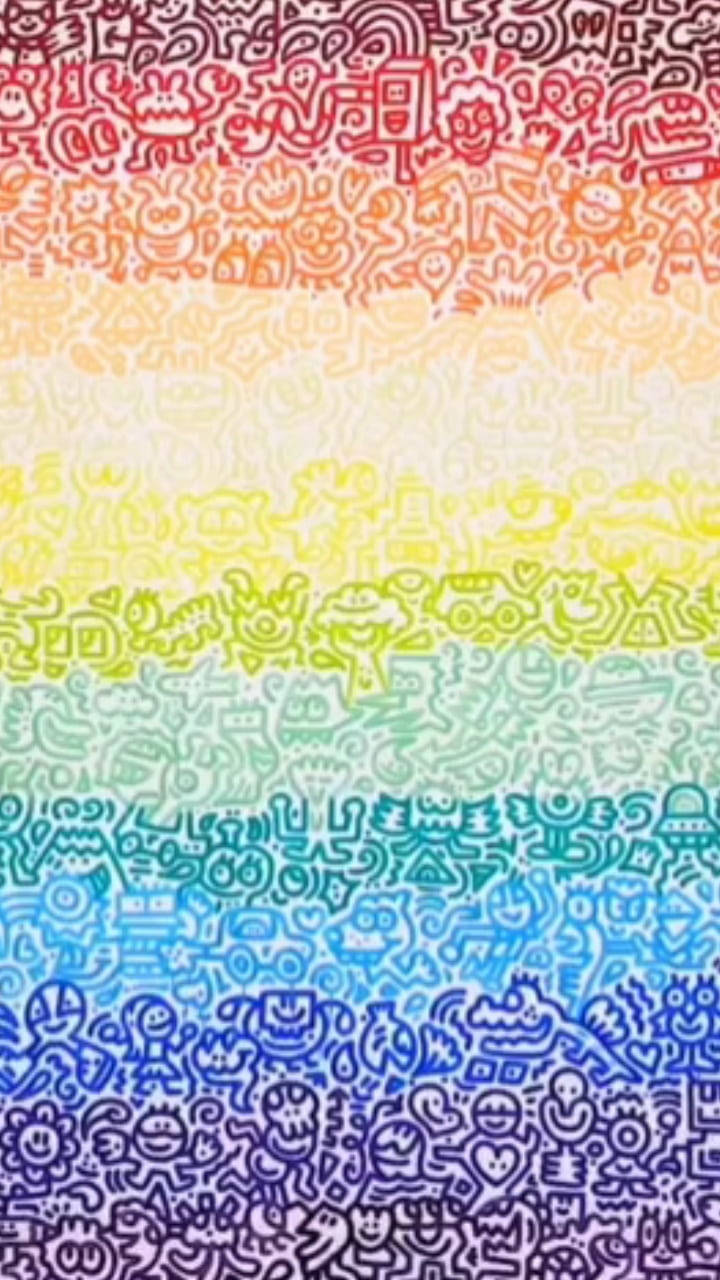 rainbow, doodle patterns, vibrant rainbow gradient, HD Phone Wallpaper