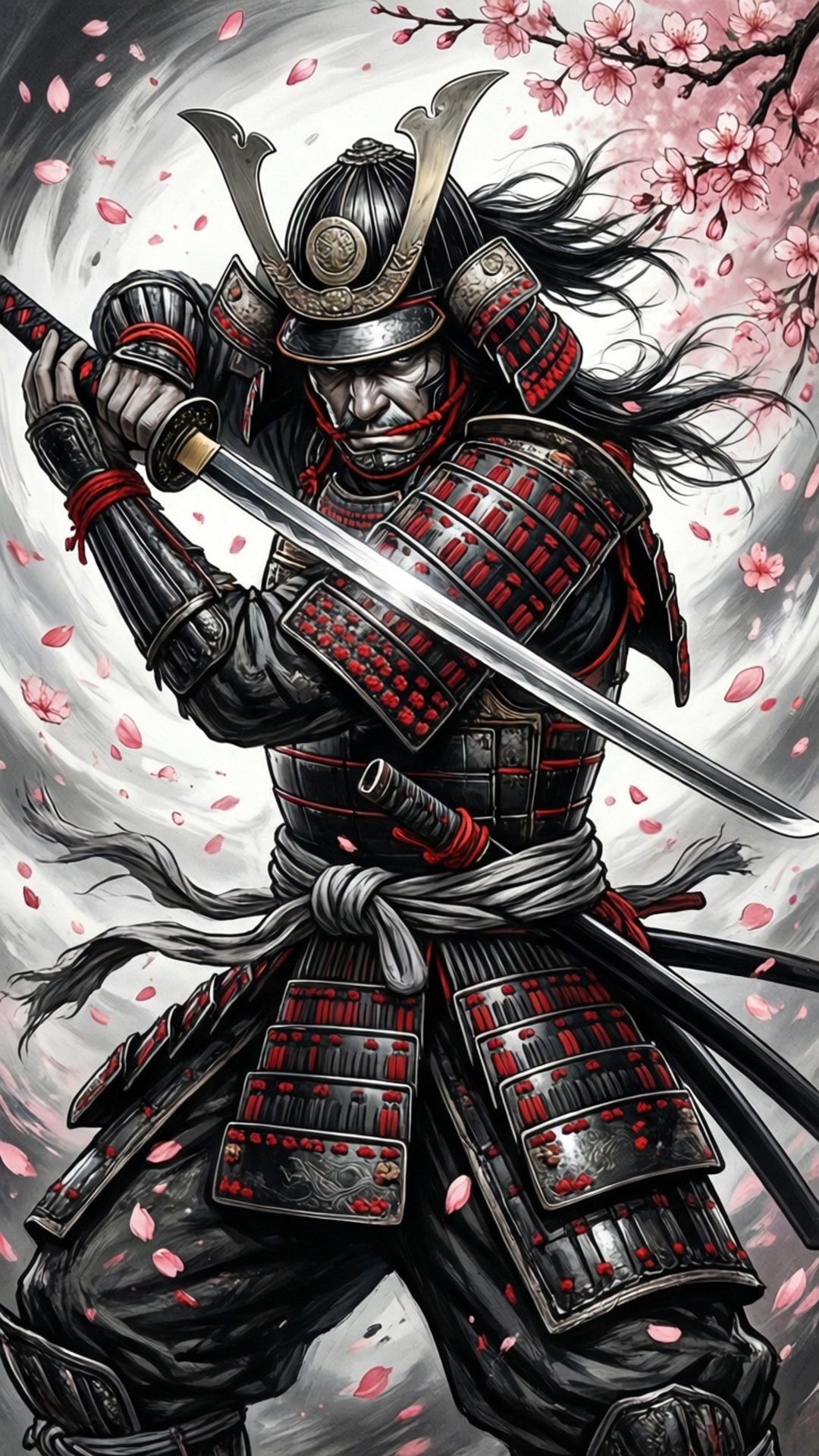 samurai warrior, black and red armor, katana, Full HD Phone Wallpaper