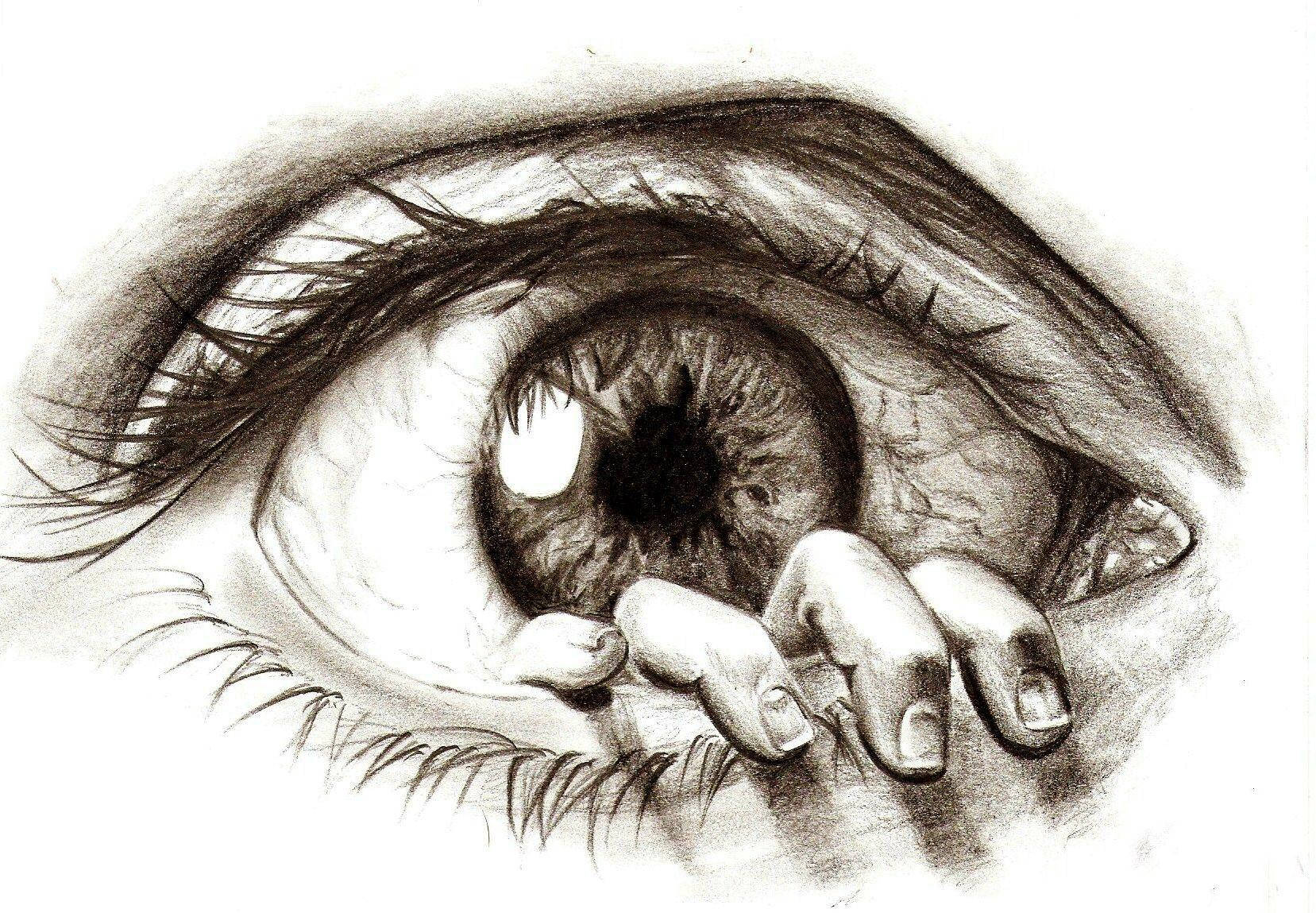 human eye, pencil drawing, fingers, HD Desktop Wallpaper