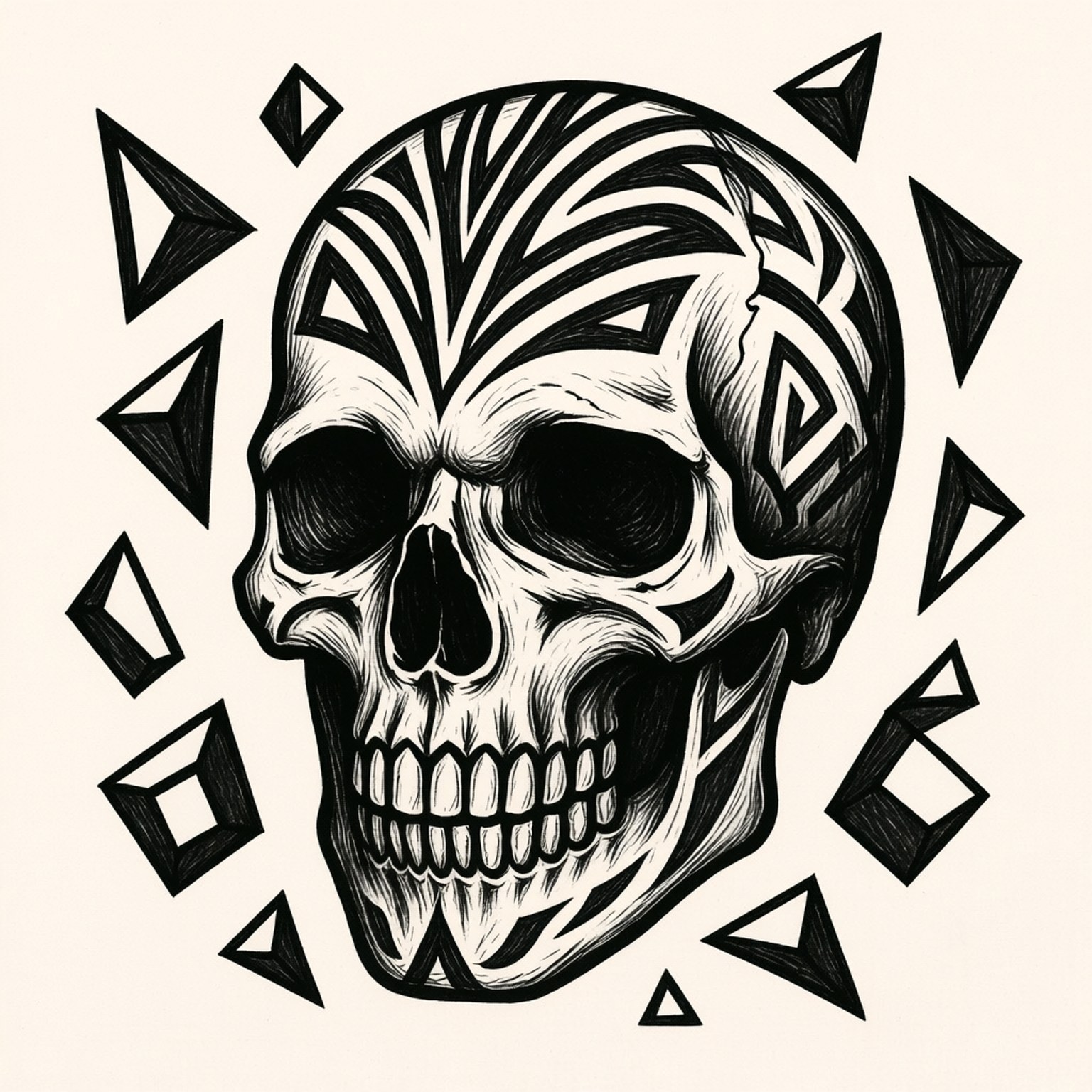 tribal skull, black and white, intricate geometric tribal patterns, HD Desktop Wallpaper