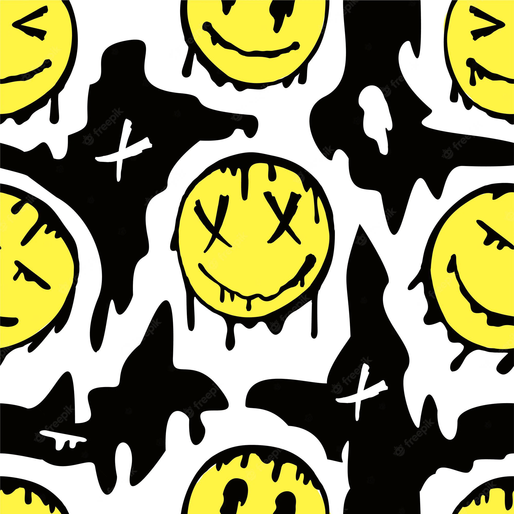 Cool Drip, yellow smiley faces, dripping black paint, Full HD Desktop Wallpaper