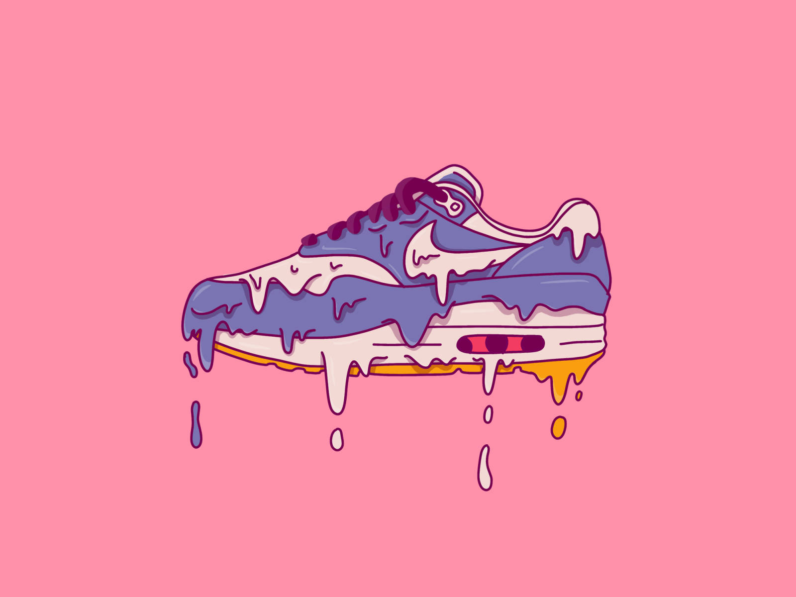 Cool Drip Melting Sneaker, purple and yellow goo, solid pink background, HD Desktop Wallpaper