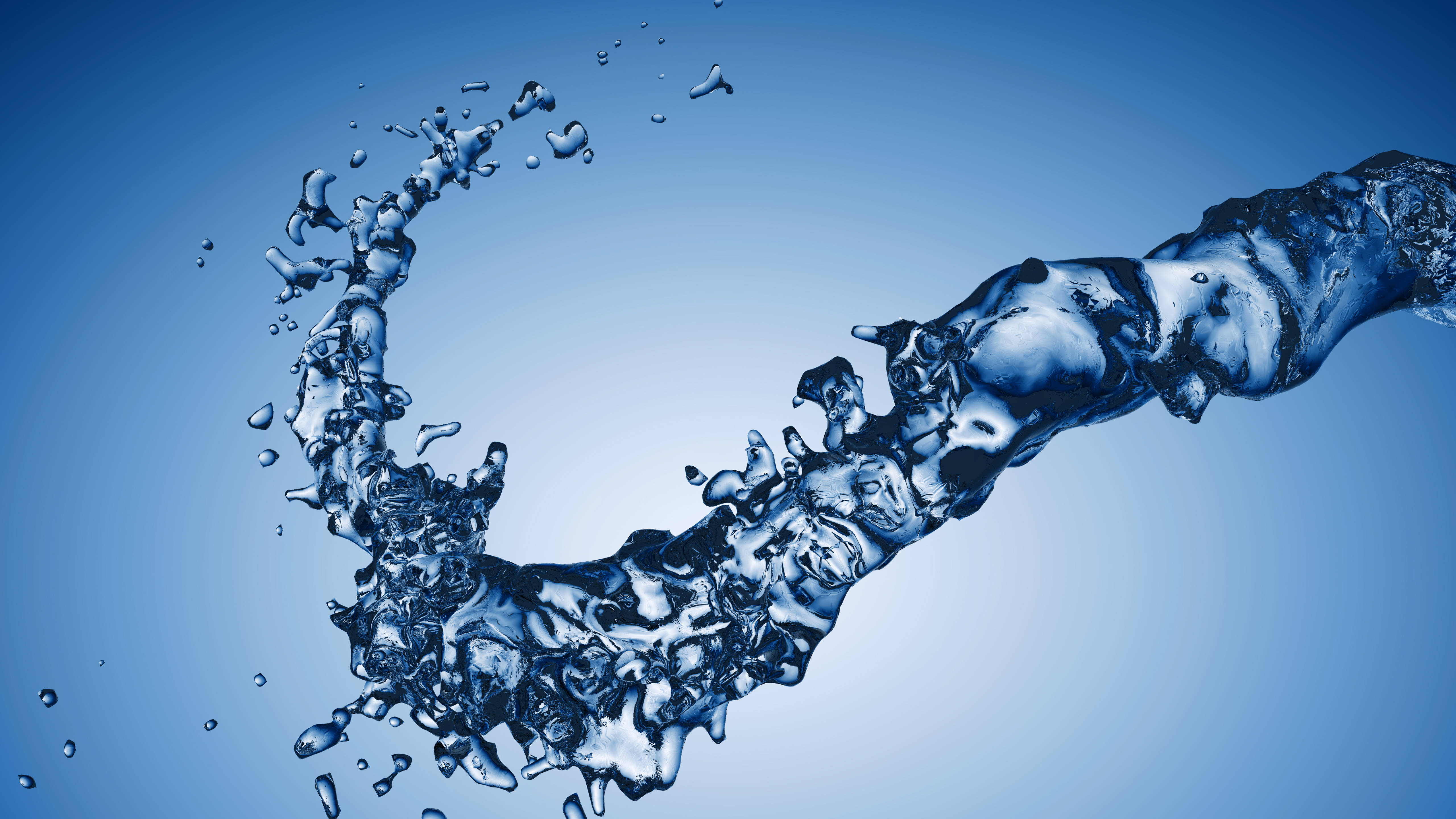 3D Water Bottle, clear blue water, gradient blue background, 5K Desktop Wallpaper