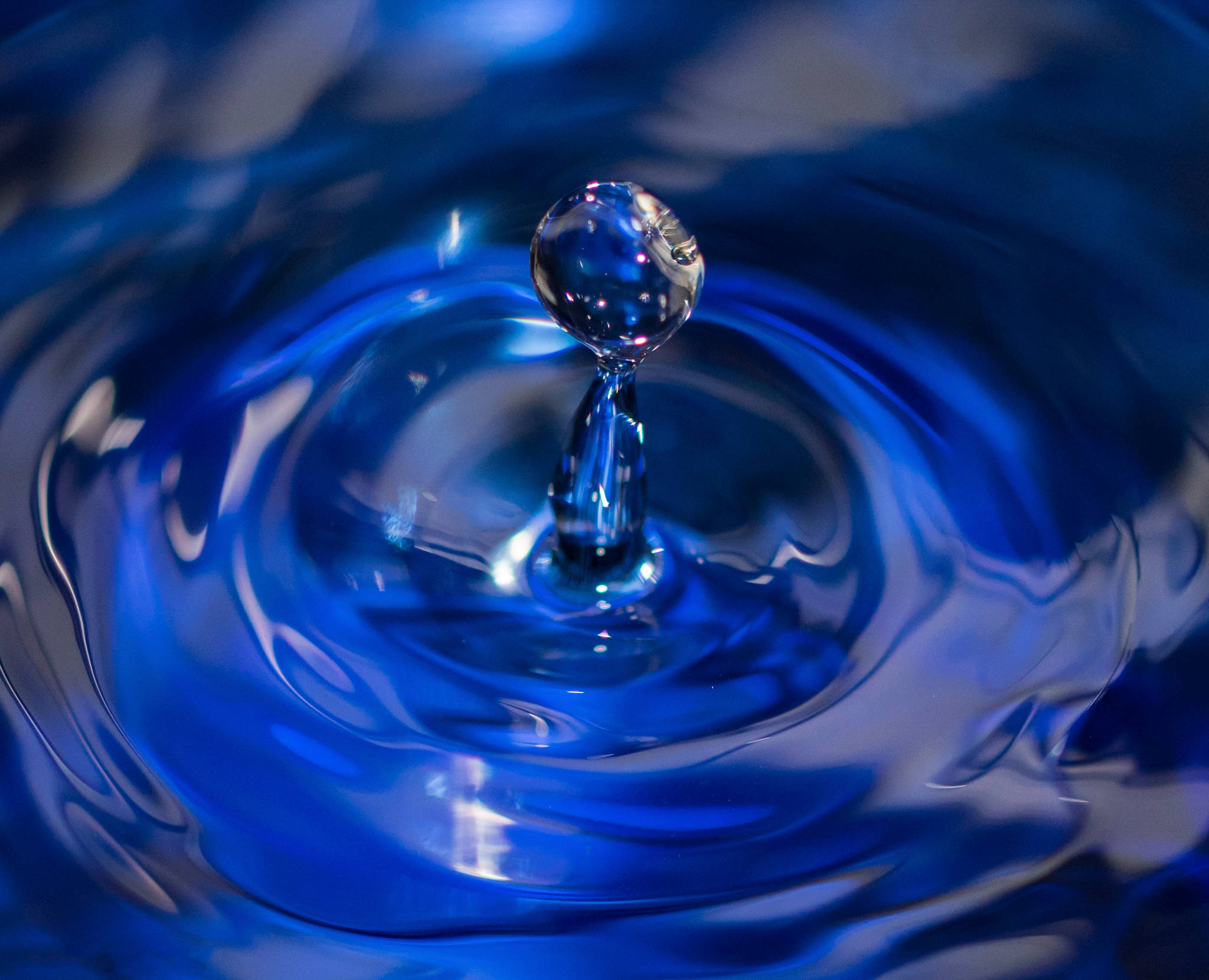 3D Water Droplet, blue water droplet, concentric ripples, Full HD Desktop Wallpaper