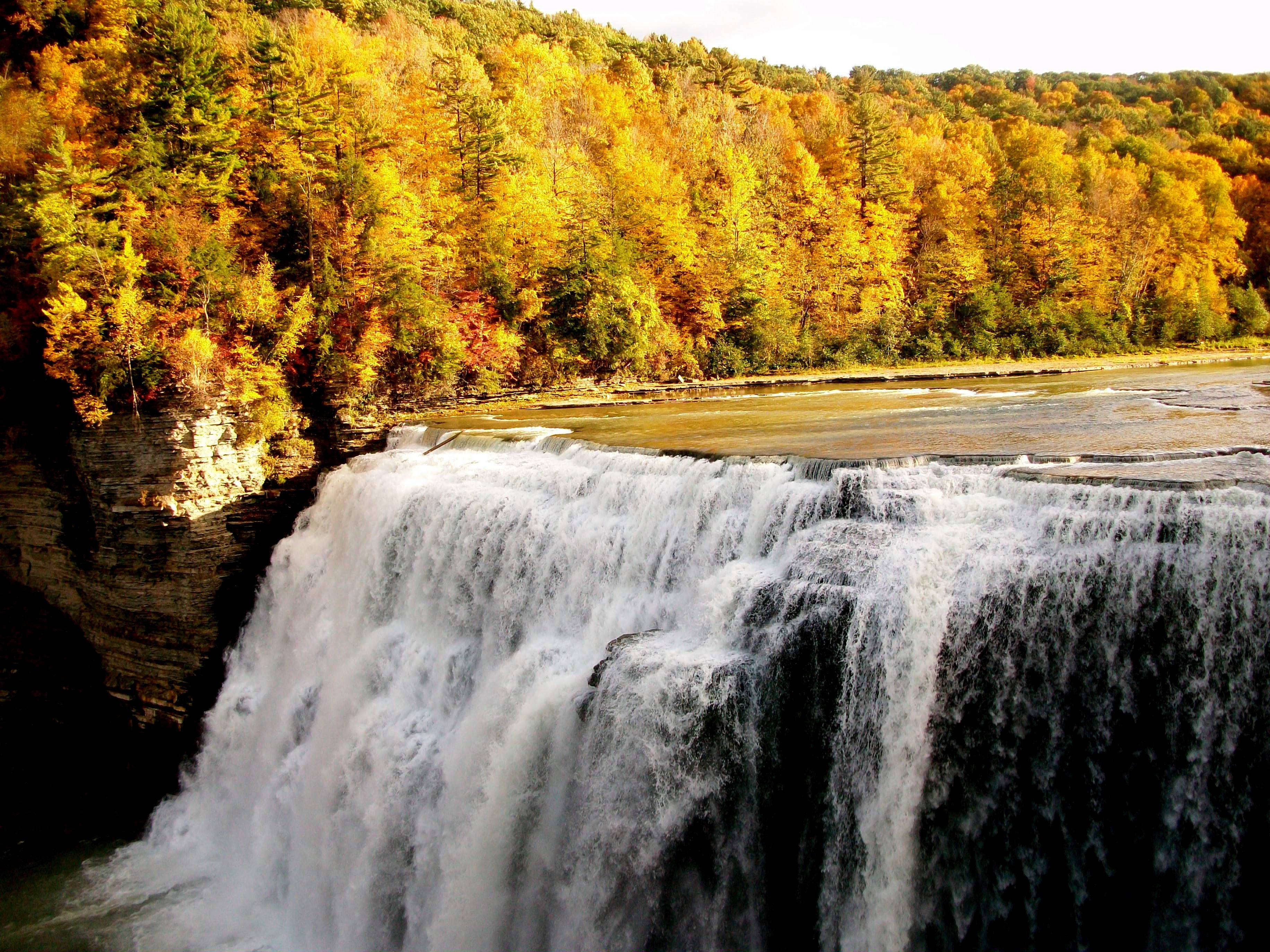 waterfall, cliff, river, 2K Desktop Wallpaper
