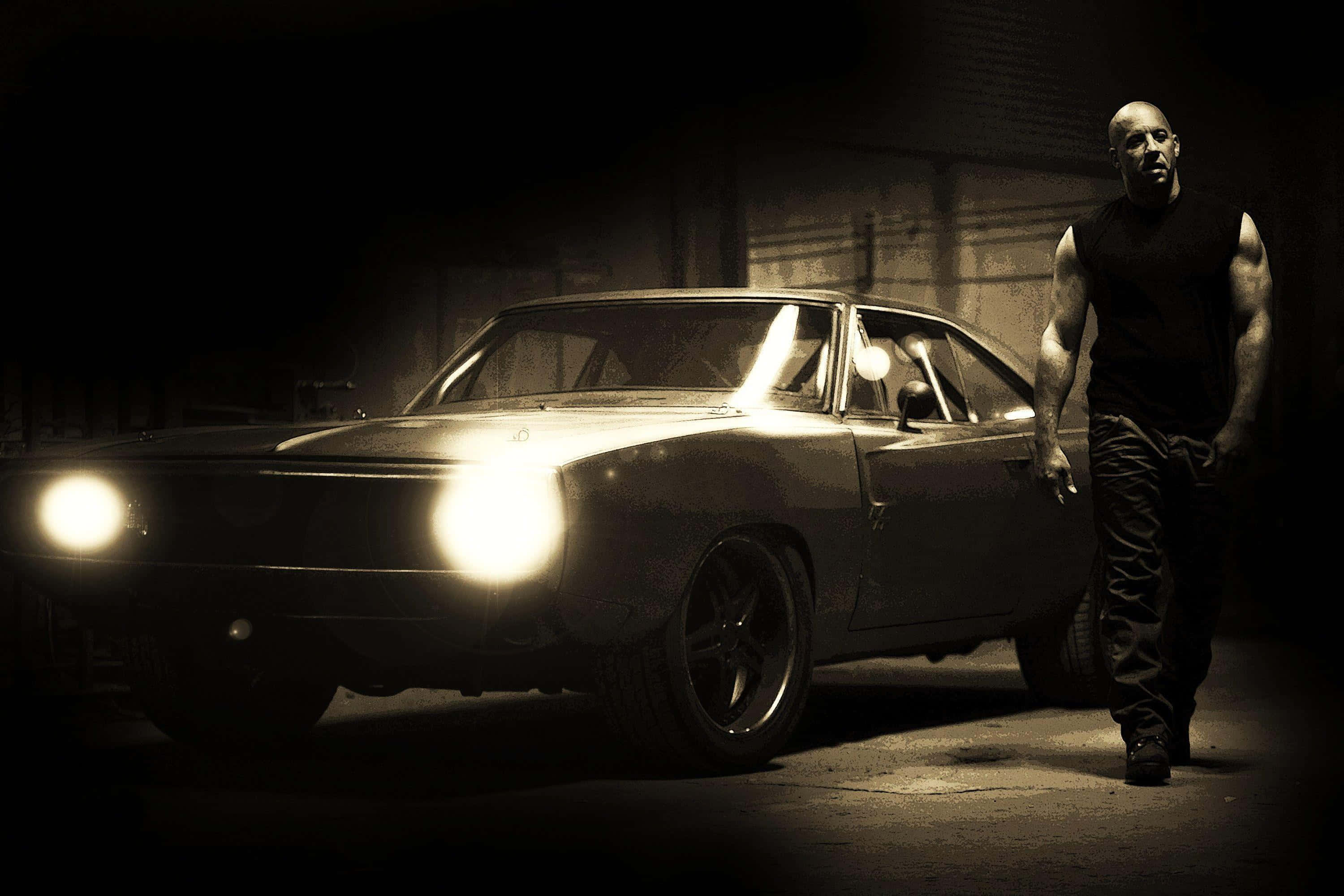 Fast And Furious, vintage muscle car, glowing headlights, 2K Desktop Wallpaper
