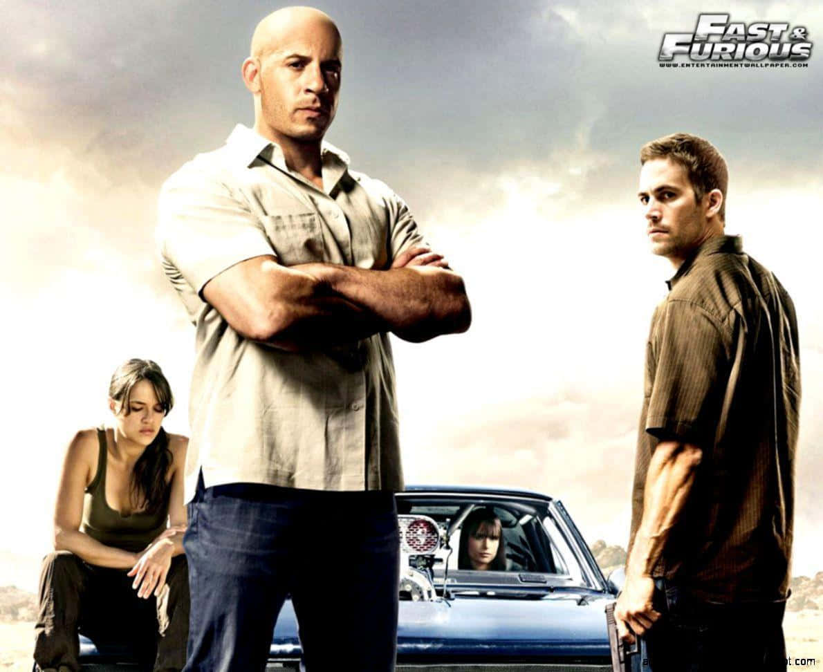 Cool Fast and Furious, classic blue muscle car, cloudy sky, SD Desktop Wallpaper