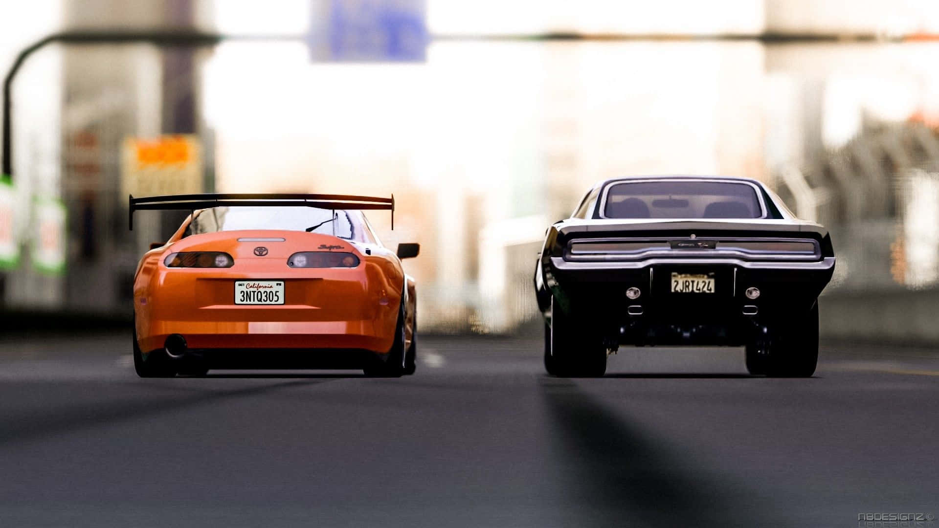 Fast and Furious, muscle cars, sunlit urban street, Full HD Desktop Wallpaper
