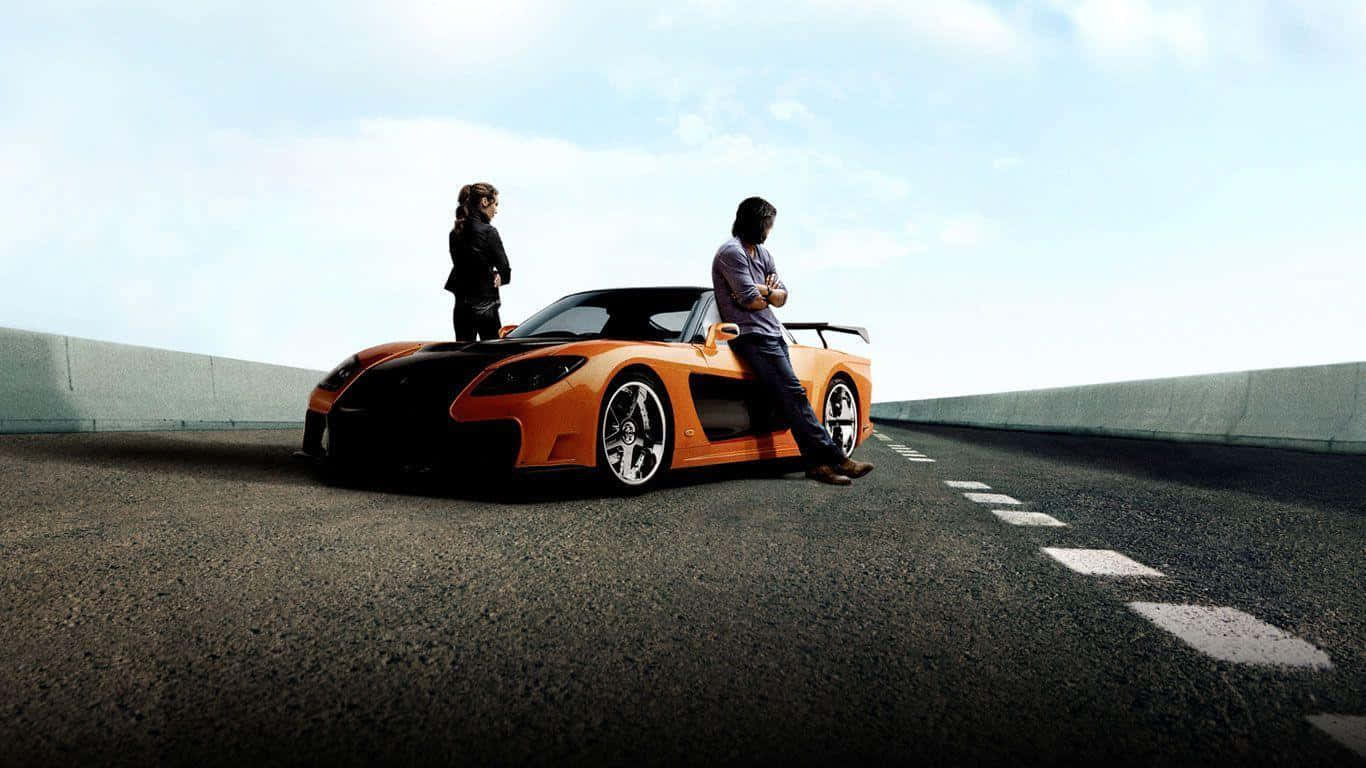 Cool Fast And Furious, vibrant orange sports car, empty highway, HD Desktop Wallpaper