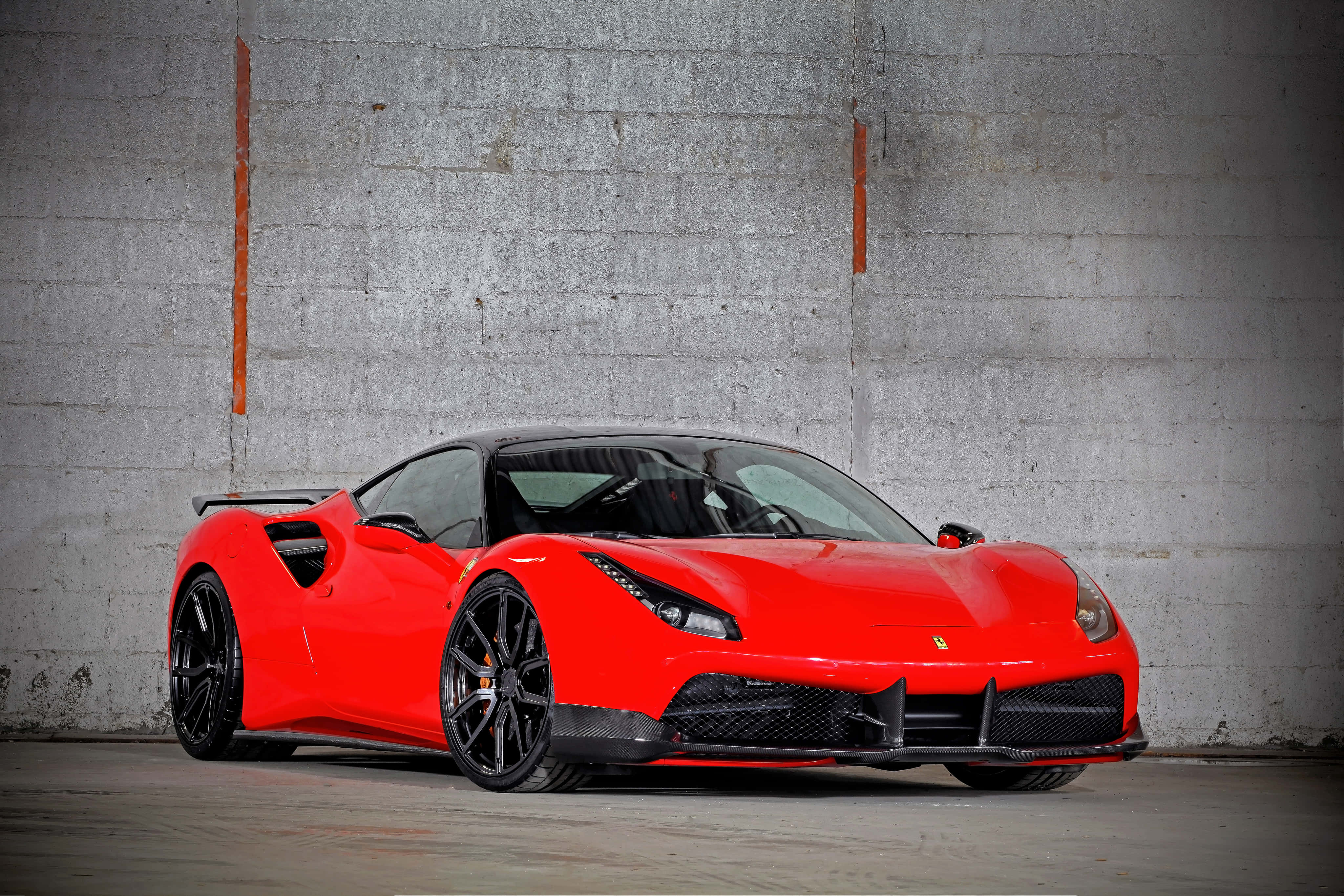 Ferrari, vibrant red, black accents, 4K Desktop Wallpaper