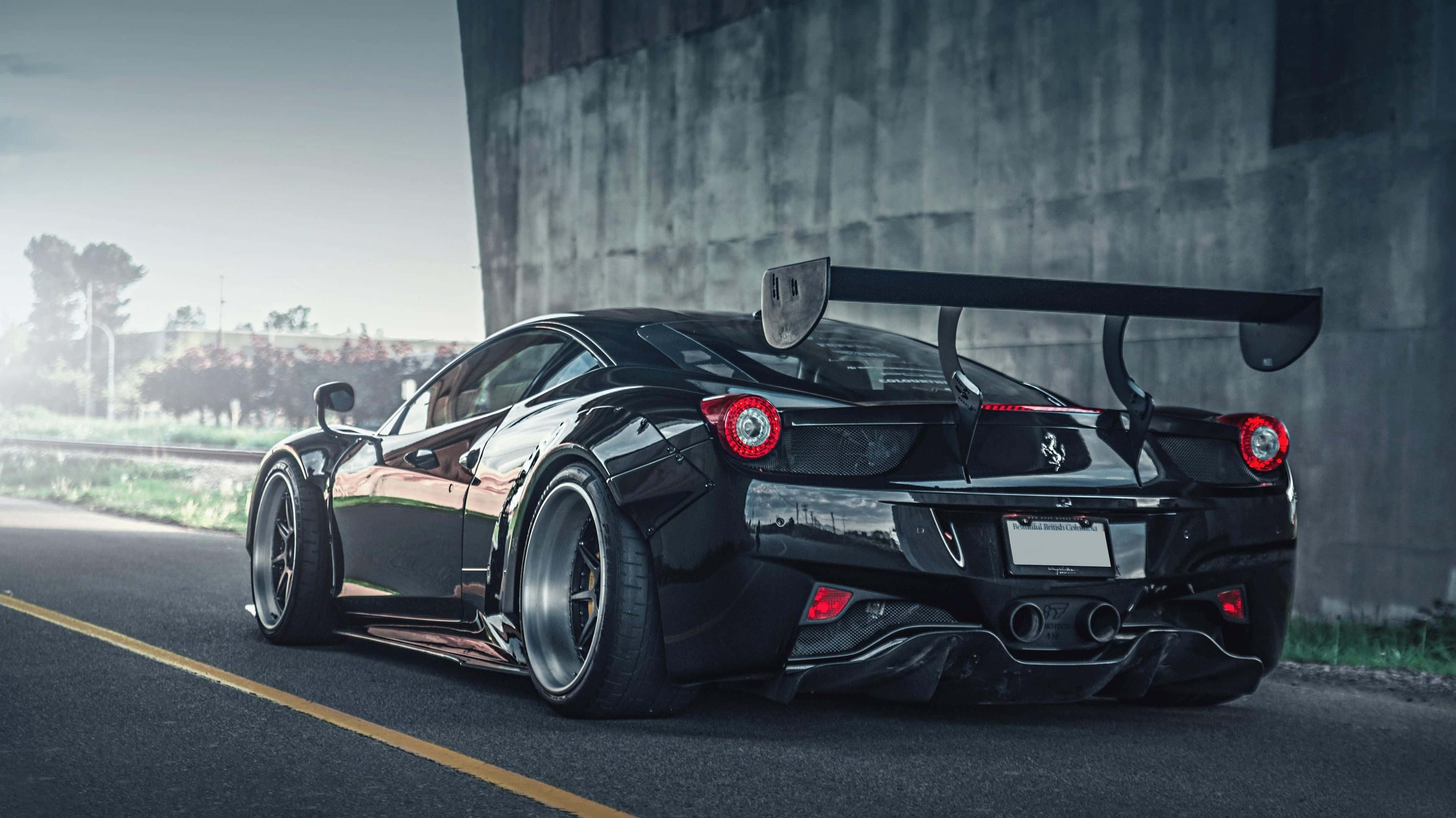 Ferrari, glossy black, large rear wing, 4K Desktop Wallpaper
