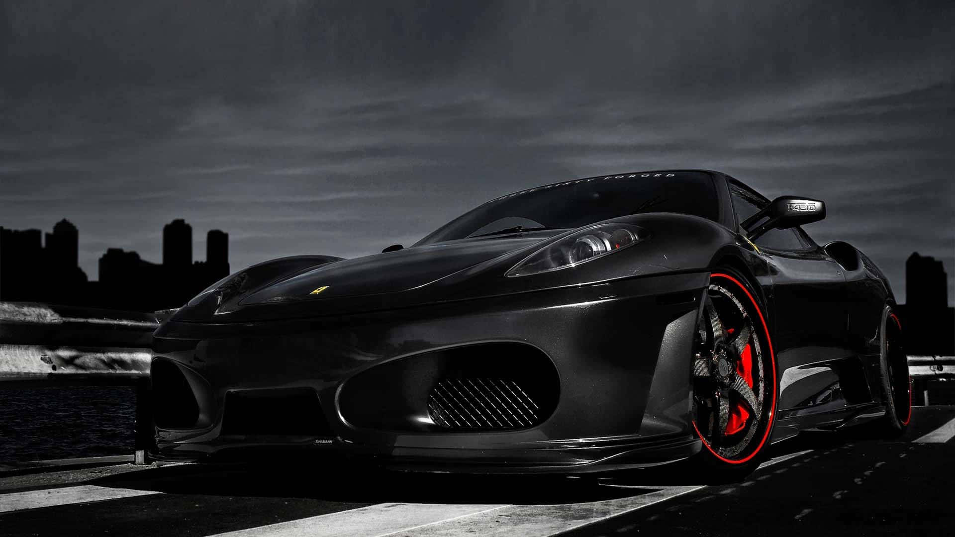 Cool Ferrari cars, sleek black sports car, glowing red rims, Full HD Desktop Wallpaper