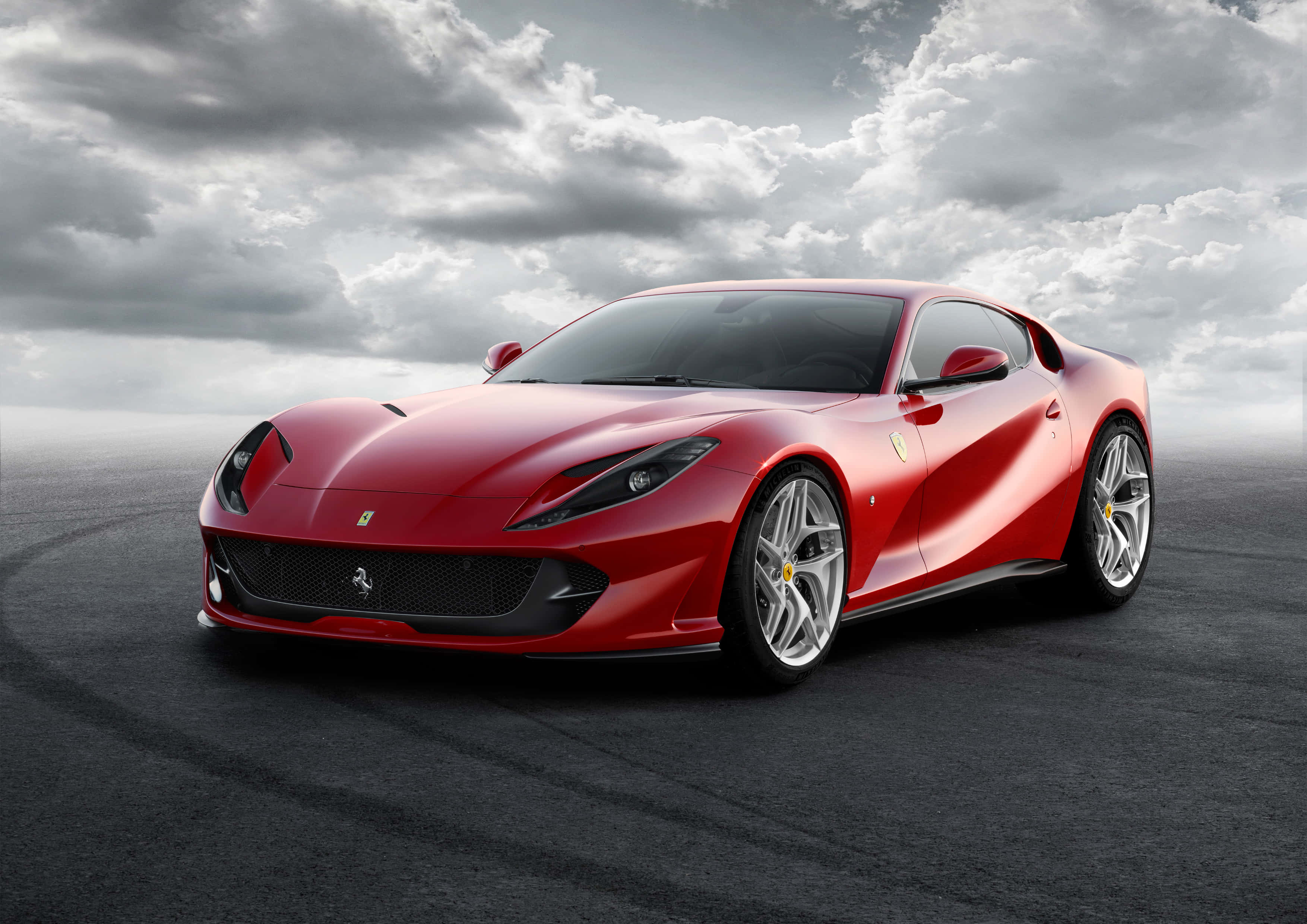 Ferrari, red, cloudy sky, 2K Desktop Wallpaper