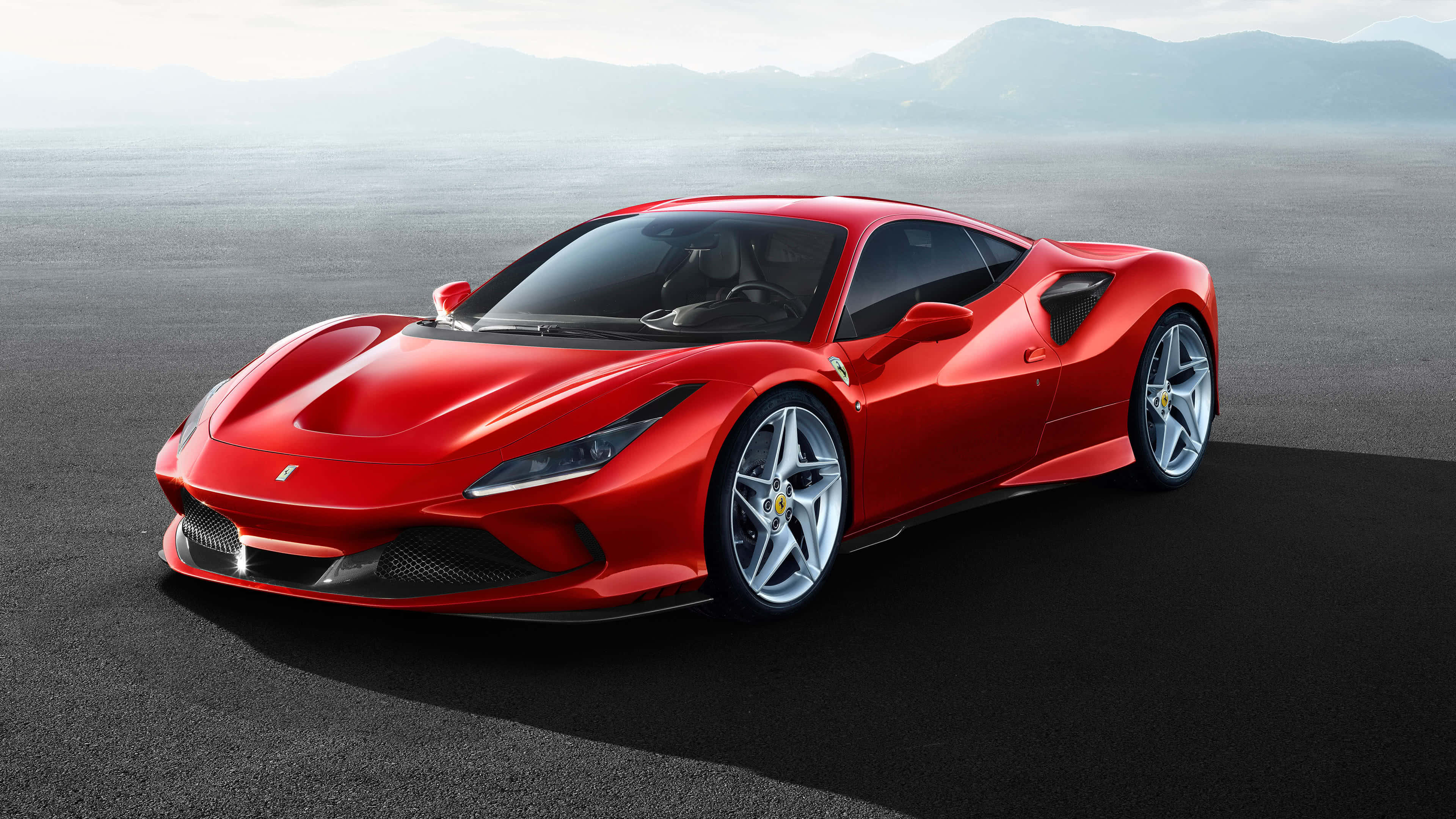 Ferrari, vibrant red, dark asphalt, 4K Desktop Wallpaper