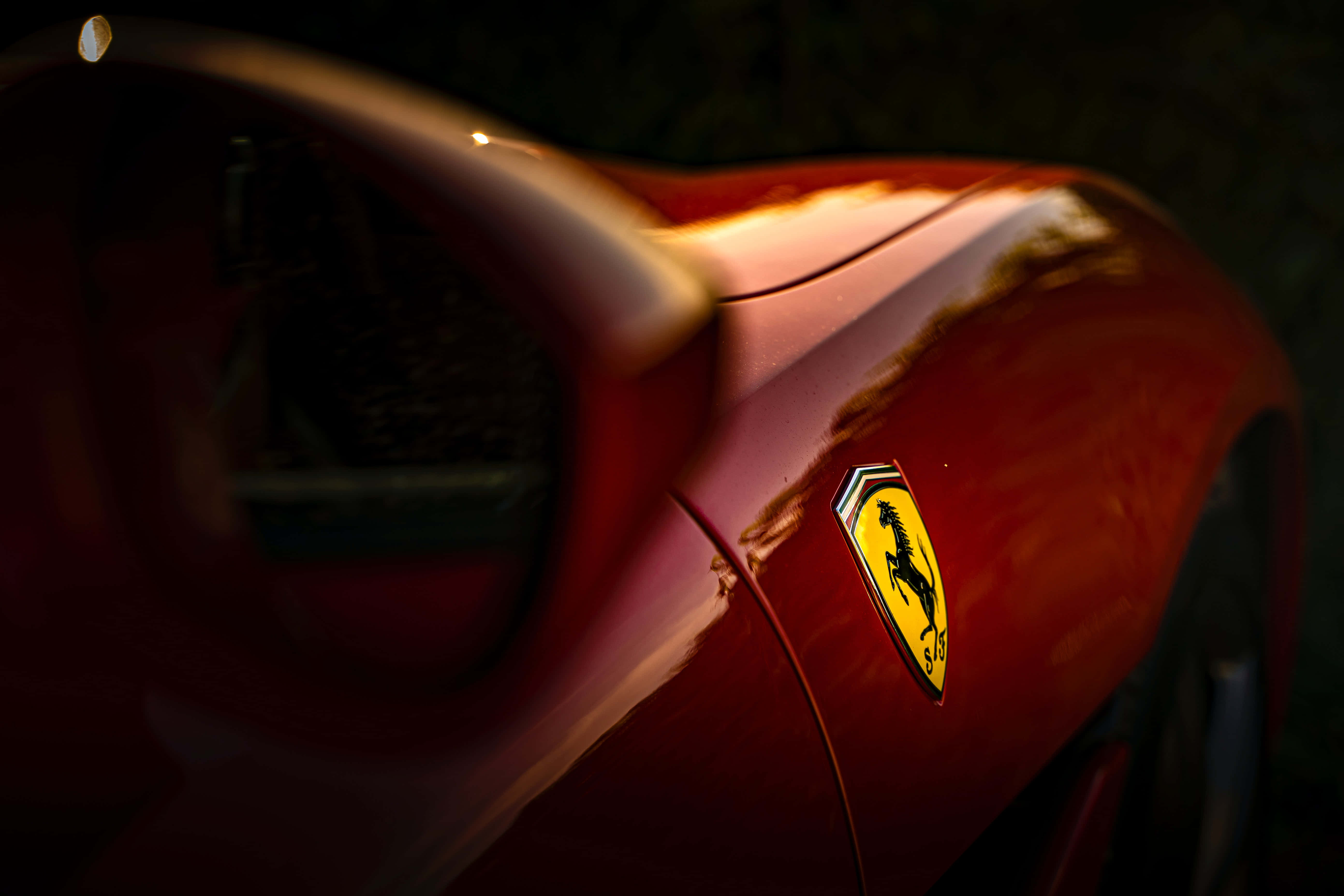 Ferrari, red, glossy hood, 5K Desktop Wallpaper