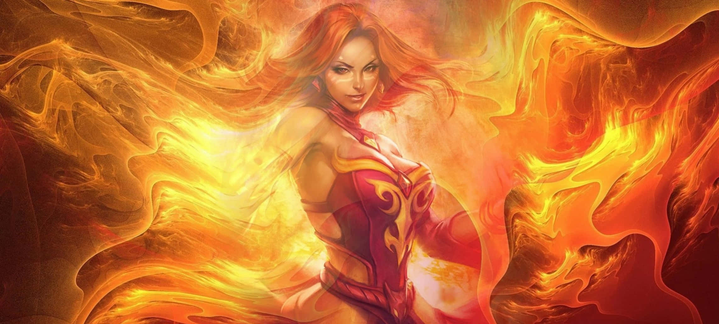 Cool Fire, fiery-haired woman, red armor, Full HD Desktop Wallpaper