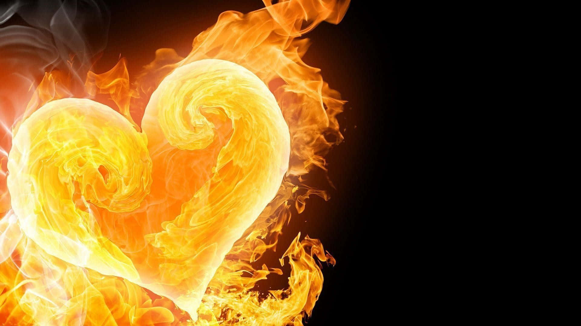 Cool Fire, heart-shaped flame, golden orange fire, Full HD Desktop Wallpaper