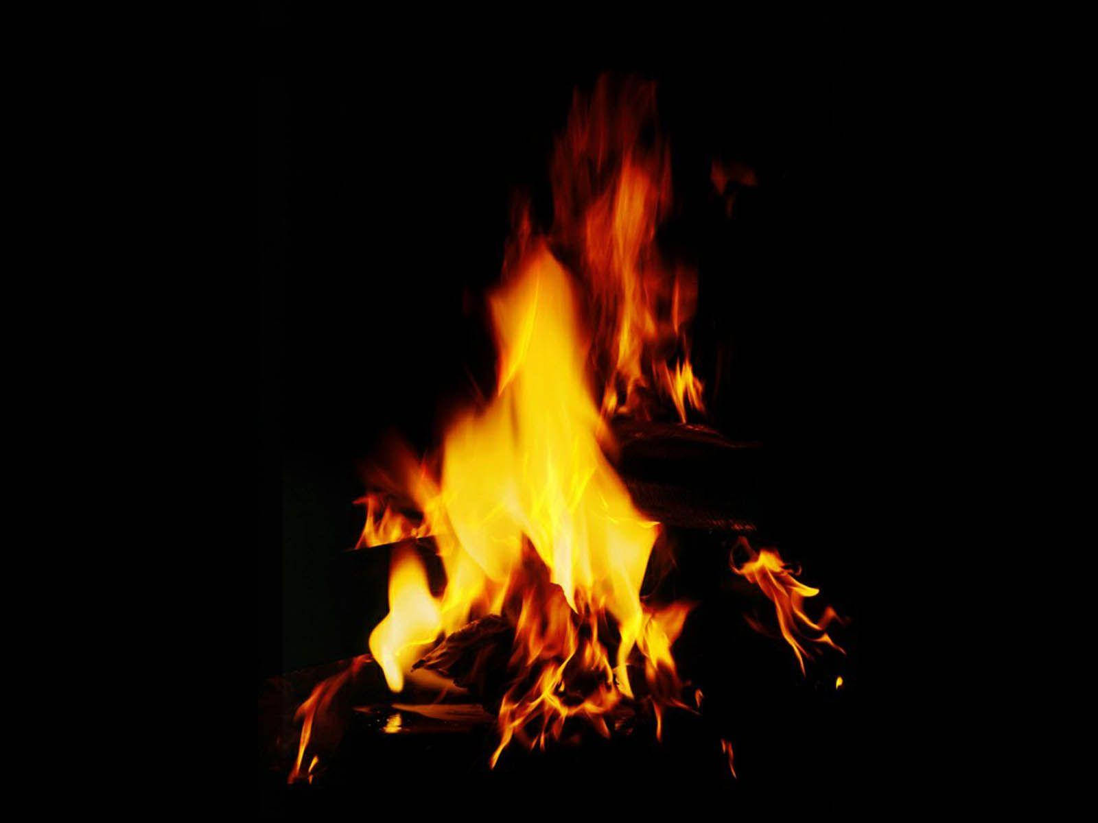 bonfire, flames, pitch black background, HD Desktop Wallpaper