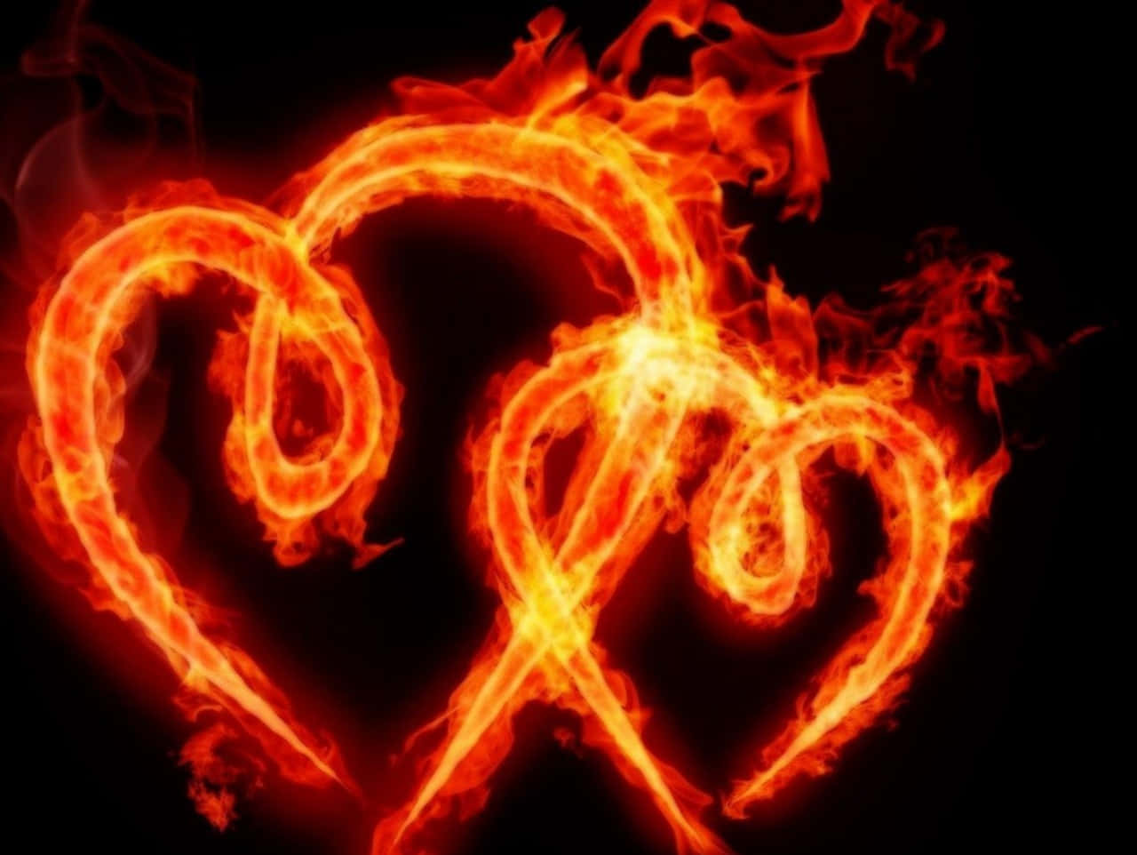 cool fire, fiery hearts, vibrant orange flames, HD Desktop Wallpaper