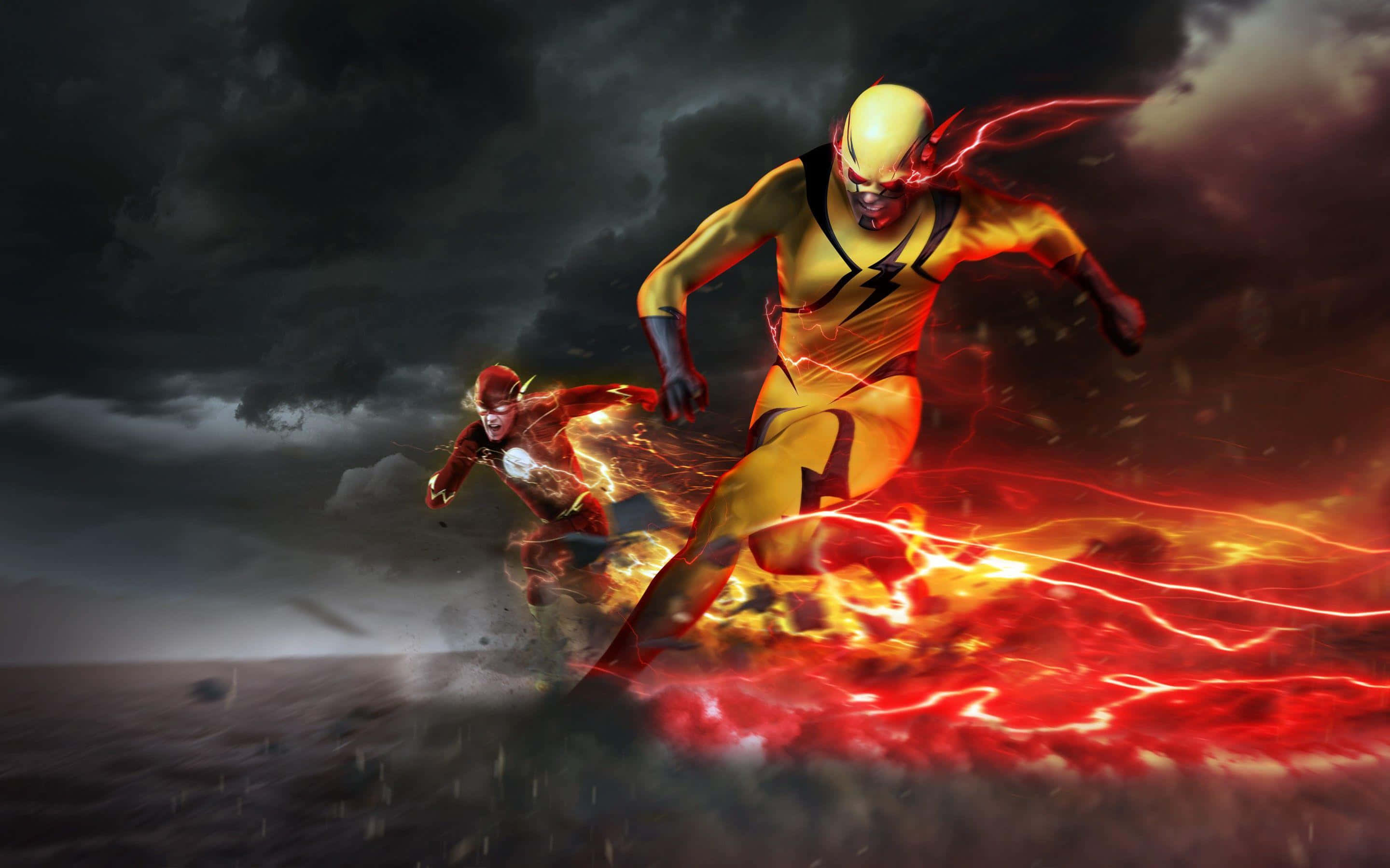 Flash, stormy battlefield, fiery red trails, 2K Desktop Wallpaper