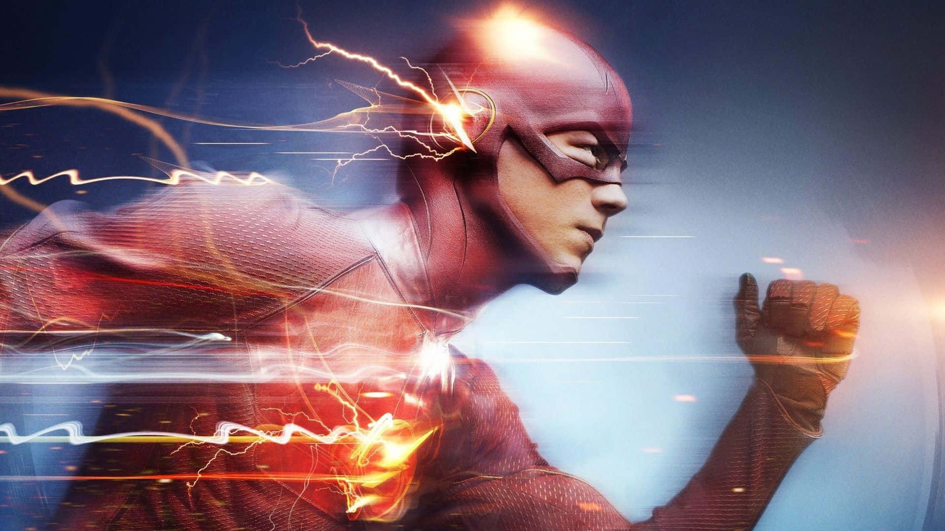 The Flash, red suit, lightning bolts, Full HD Desktop Wallpaper