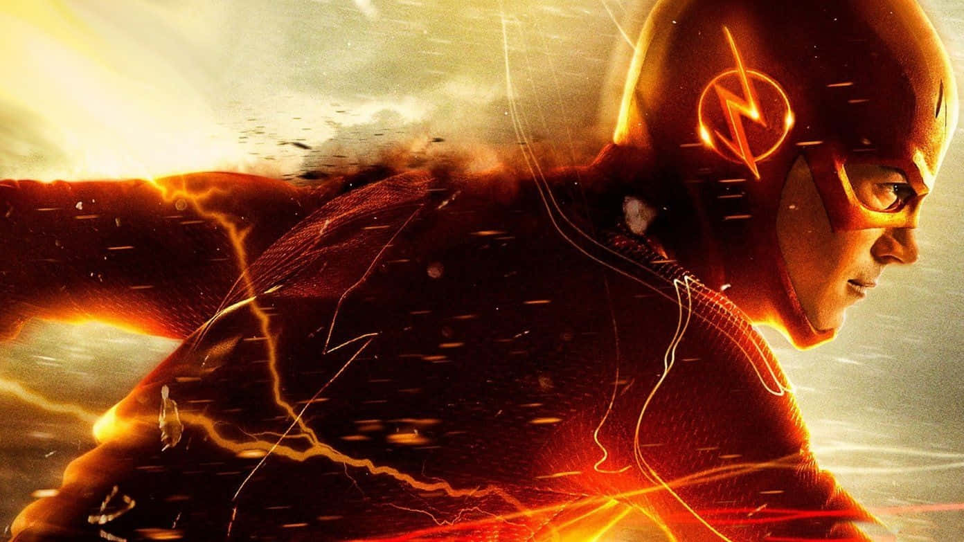 The Flash, glowing lightning effects, fiery orange glow, HD Desktop Wallpaper