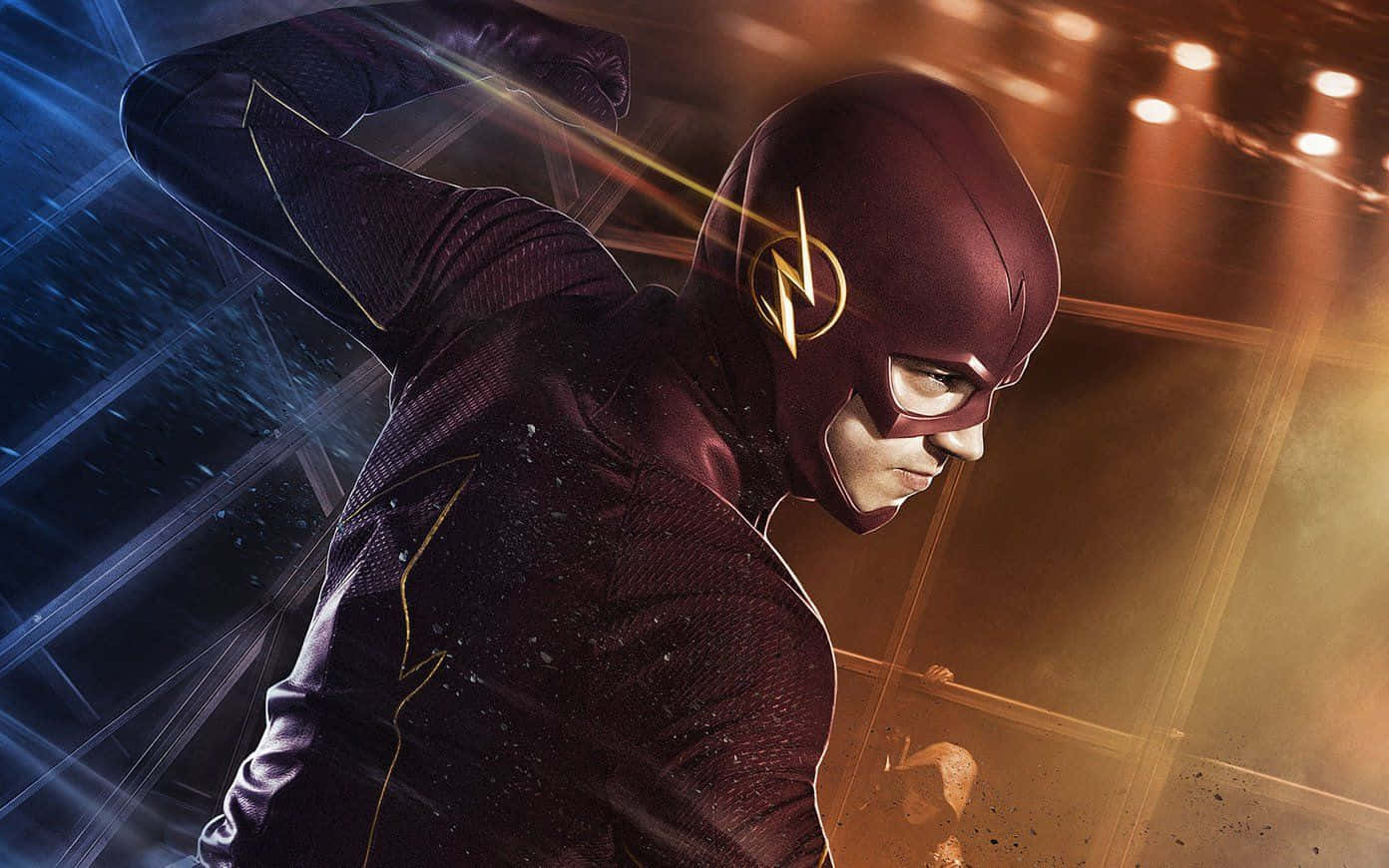 The Flash, maroon suit, glowing urban tunnel, HD Desktop Wallpaper