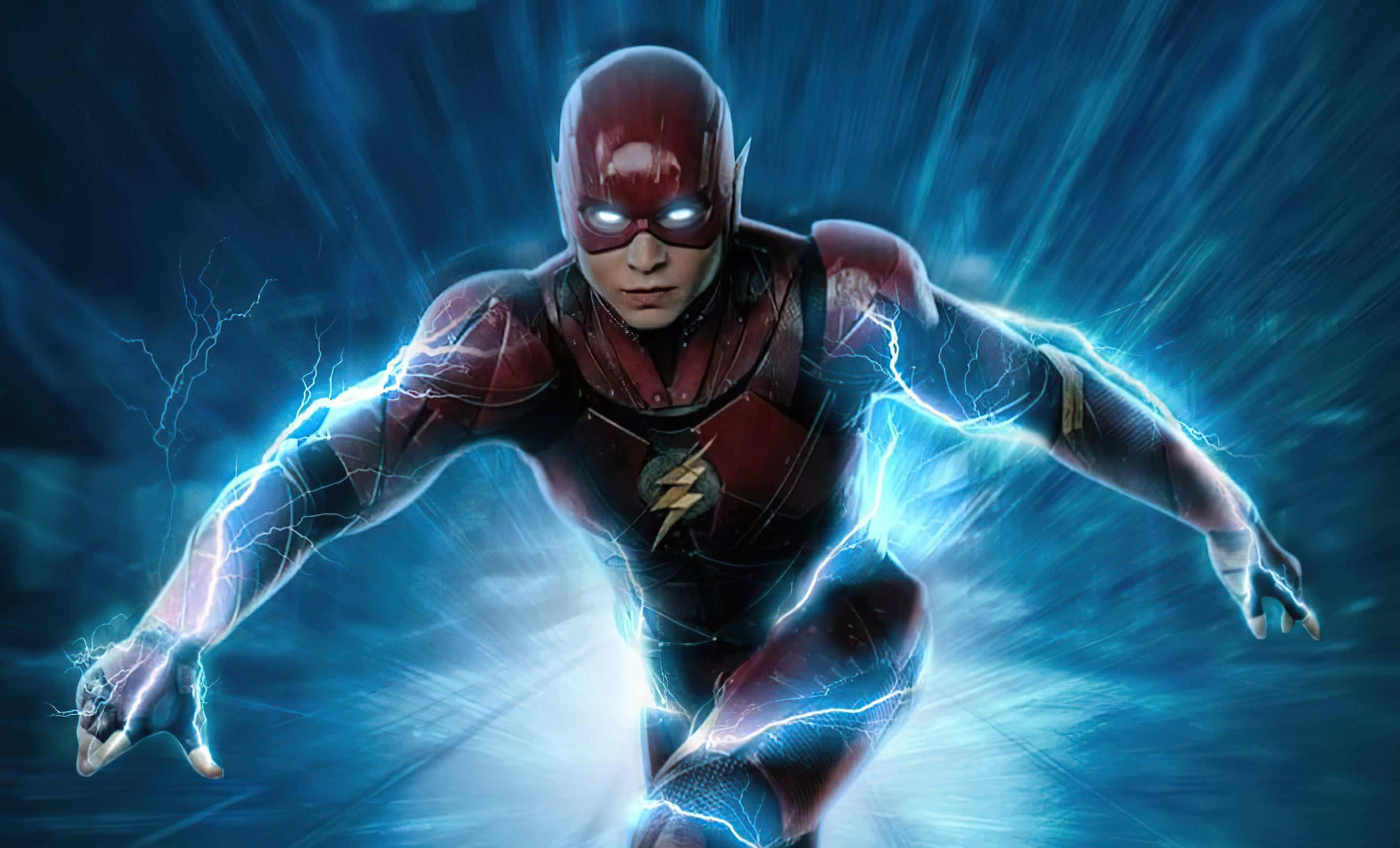 The Flash, electric blue lightning, red suit, 2K Desktop Wallpaper